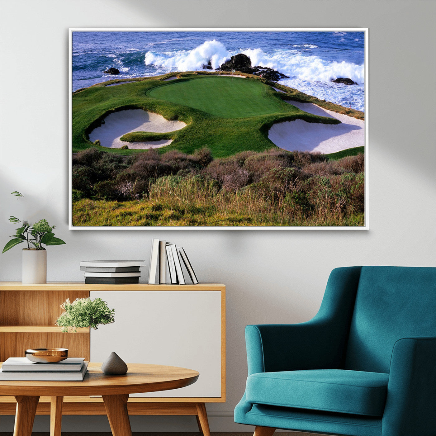 22776914-MGV-CV-36X24-Golf Course Wall Art – Oceanfront Green Canvas Print, Coastal Pebble Beach Photography Sports Decor for Living Room, Office, Man