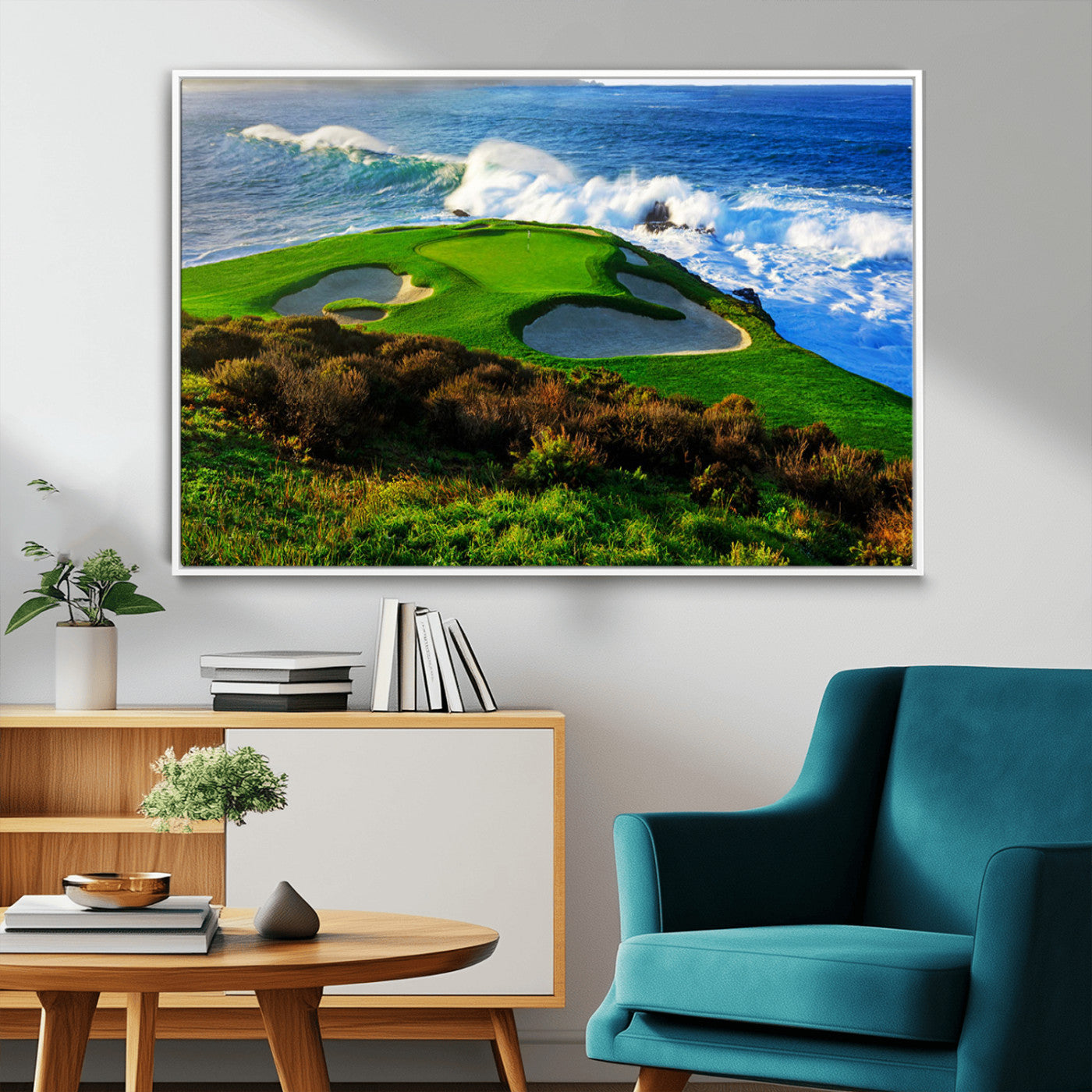 34181847-MGV-FC-36X24_White-Coastal Golf Course Wall Art – Panoramic Ocean Fairway Canvas Print, Scenic Sports Photography Decor for Office, Man Cave, Living