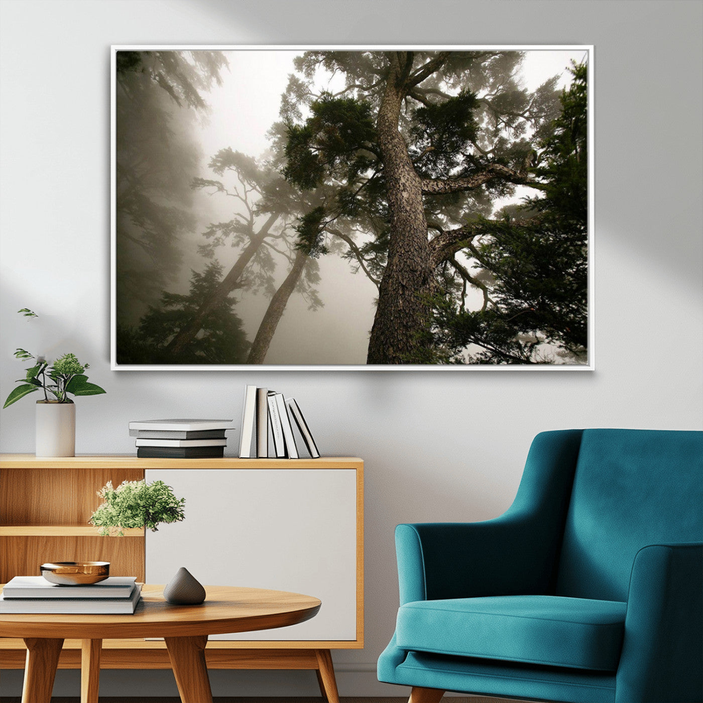 87969493-MGV-CV-36X24-Forest Wall Art – Misty Tall Trees Canvas Print, Dramatic Woodland Photography Decor for Bedroom, Living Room, Office, Cabin,
