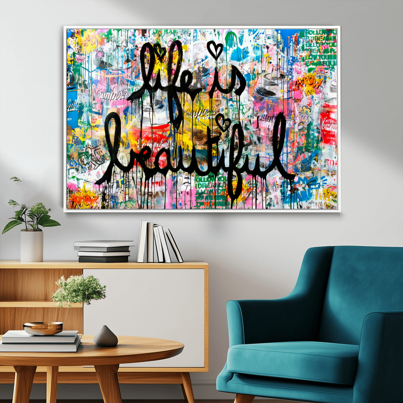 36856-MGV-CV-36X24-Life Is Beautiful Wall Art – Colorful Graffiti Canvas Print, Modern Street Style Artwork, Inspirational Decor for Living Room,