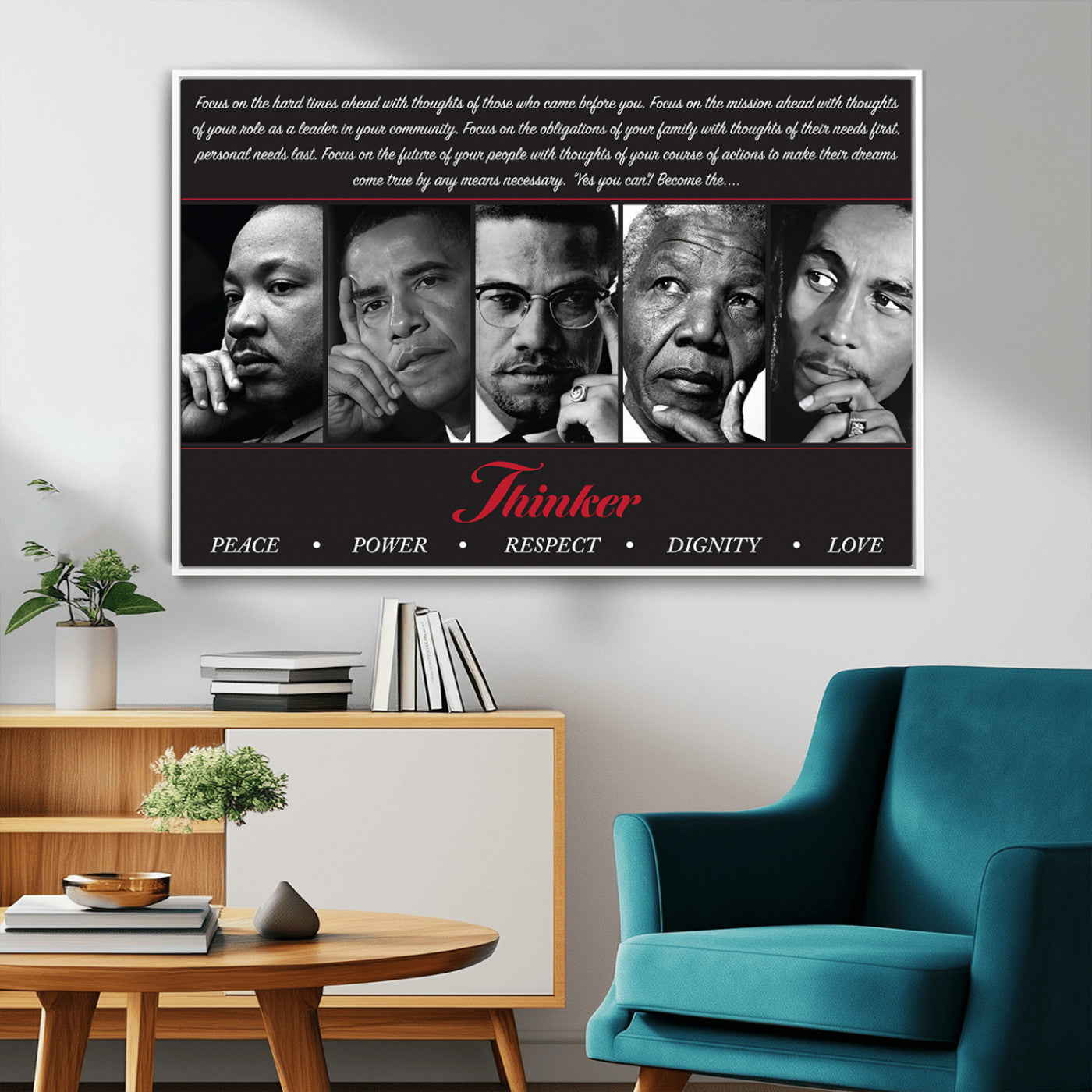 45112-MGV-FC-36X24_White-Black Icons Wall Art Canvas Print, Framed Thinker Art Picture Print, Motivational Quote Perfect Cultural Modern Decor Artwork