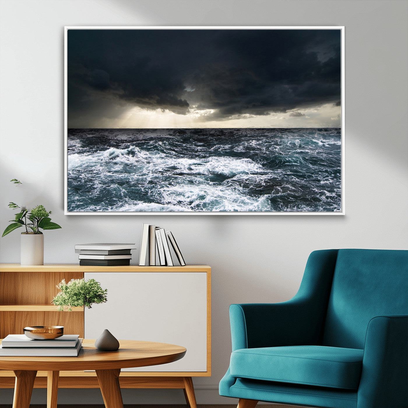51359-MGV-CV-36X24-Stormy Ocean Wall Art Canvas Print, Framed Moody Seascape Art Picture Print, Ocean Storm Perfect Dramatic Coastal Decor Artwork