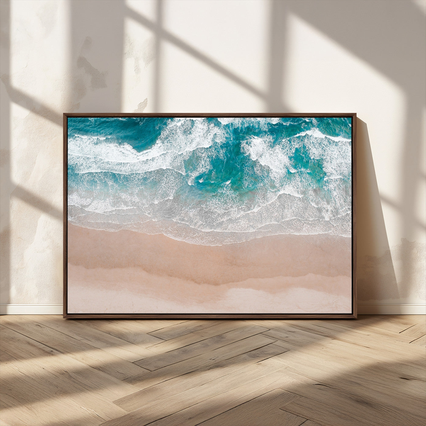 39236-MGV-FC-36X24_Walnut-Ocean Beach Wall Art – Aerial View of Waves and Sand Canvas Print, Coastal Home Decor for Living Room, Bedroom, Office or Beach