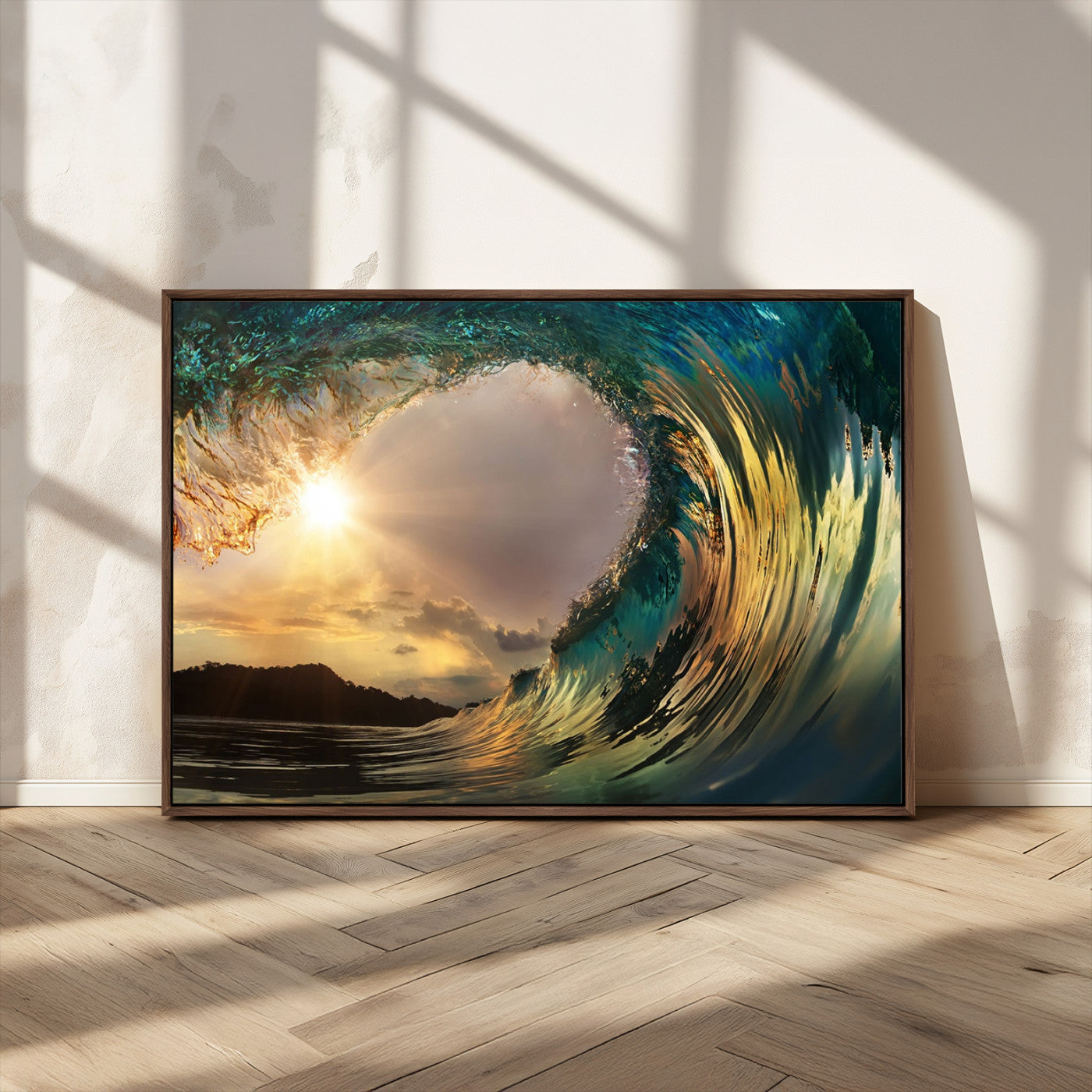 38256-MGV-CV-36X24-Ocean Wave Wall Art – Stunning Sunrise Through Curling Wave Canvas Print, Coastal Surf Photography Seascape Decor for Living Room,