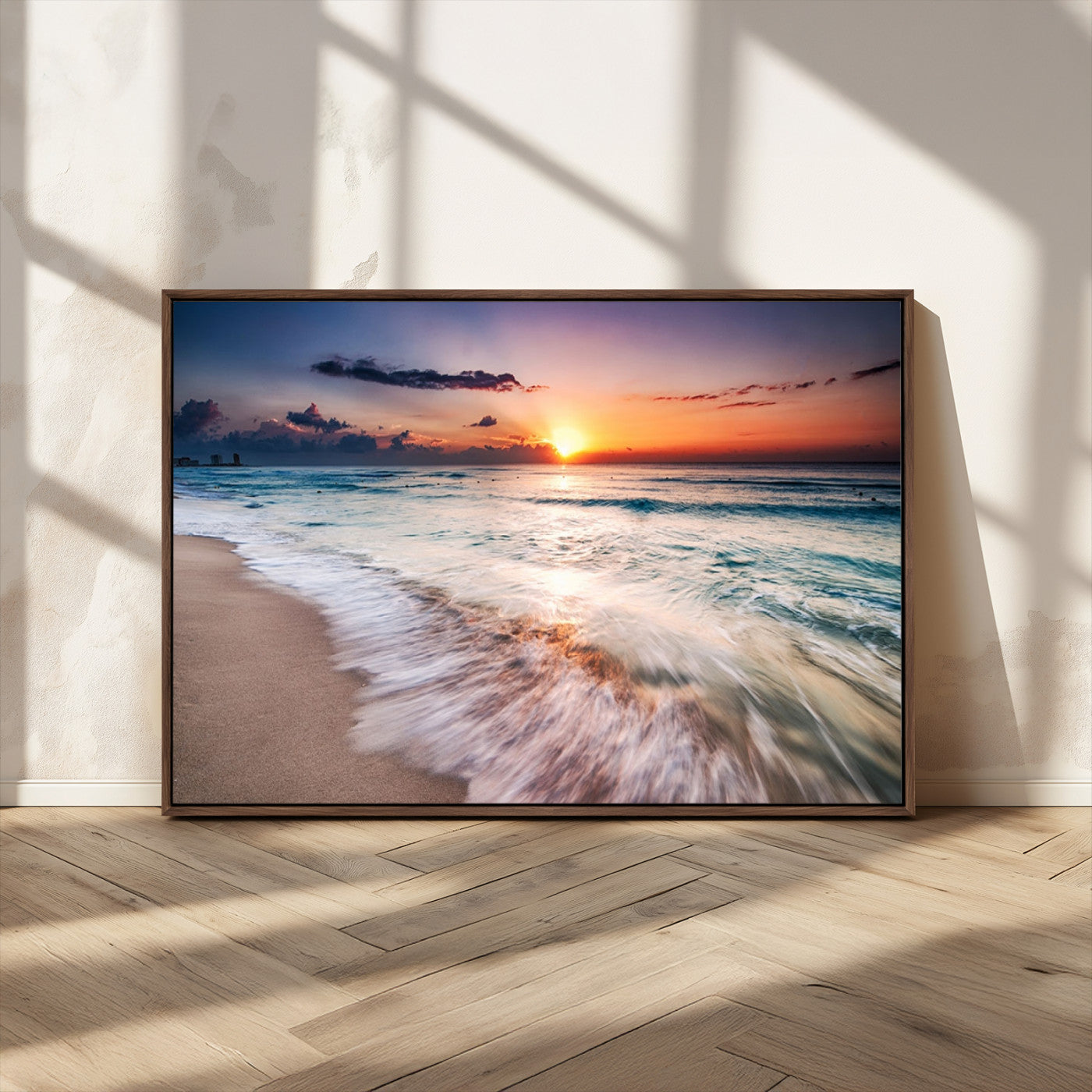 99906-MGV-CV-36X24-Morning Tide Canvas Print – Soft Sunrise Ocean Waves Wall Art, Coastal Serenity Decor for Home & Office