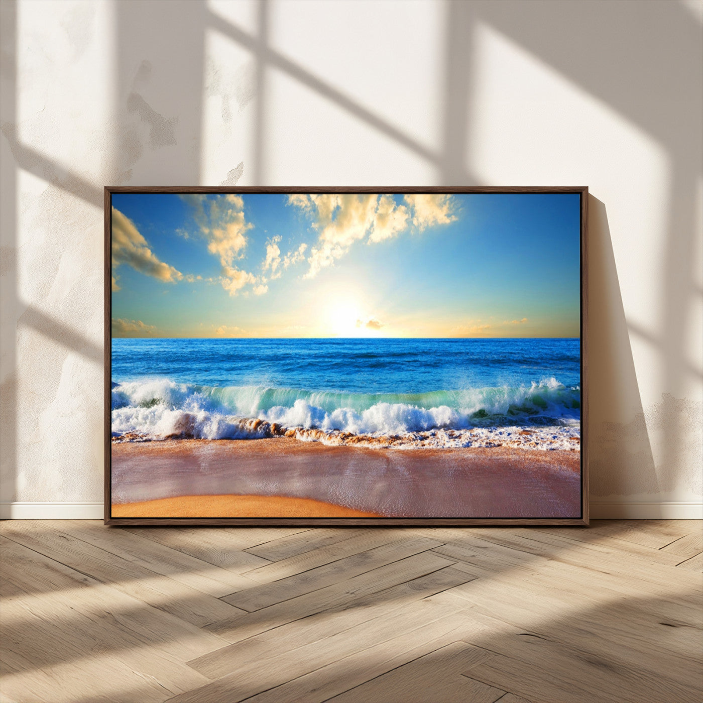 50522-MGV-CV-36X24-Ocean Sunrise Wall Art – Peaceful Beach Waves and Golden Horizon Canvas Print, Coastal Seascape Decor for Home or Office