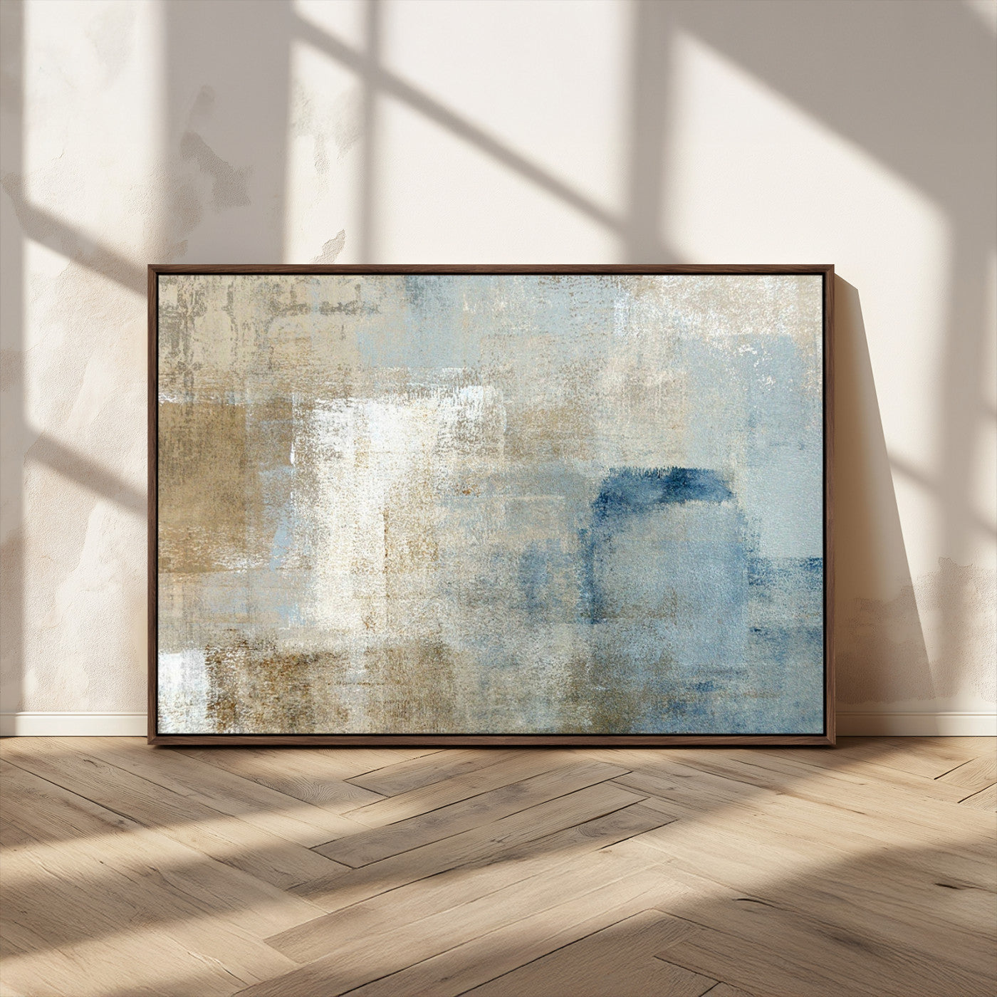 38126-MGV-CV-36X24-Neutral Abstract Wall Art – Modern Beige and Blue Canvas Print and Minimalist Textured Painting for Living Room, Bedroom or Office