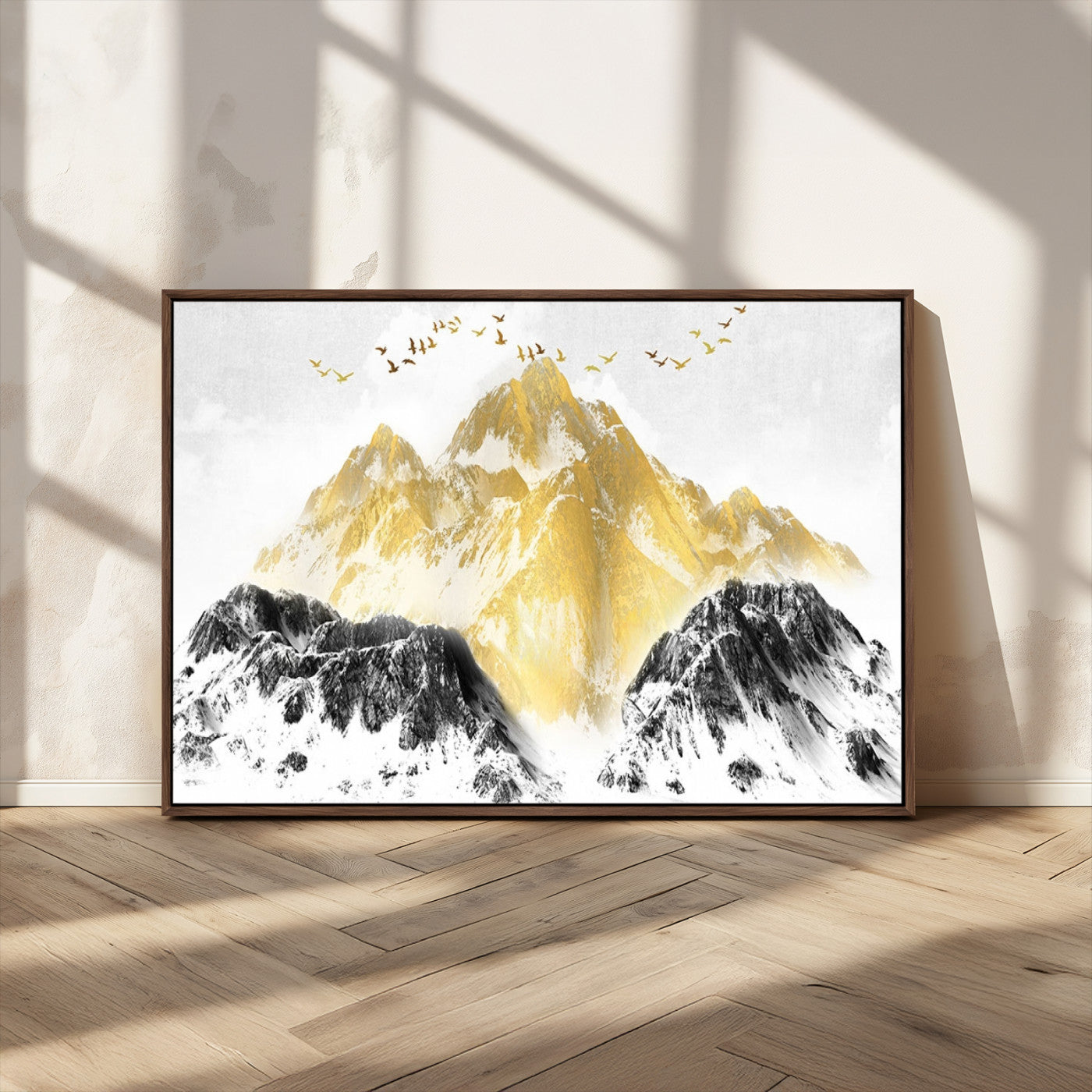 37733-MGV-CV-36X24-Golden Mountain Wall Art – Modern Abstract Landscape Canvas Print with Birds, Luxury Nature Decor for Living Room, Bedroom, or