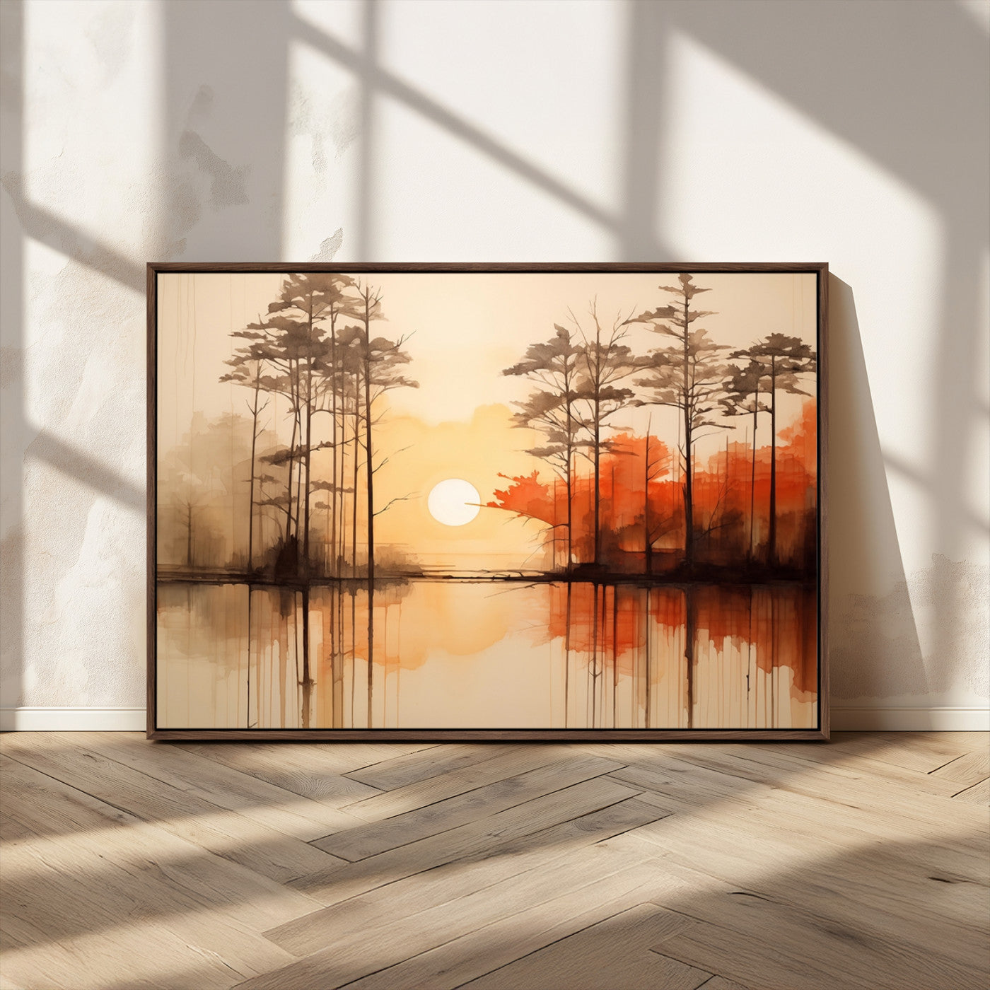 51083-MGV-CV-36X24-Sunset Lake Forest Wall Art – Serene Trees and Orange Sky Reflection Canvas Print, Tranquil Nature Decor for Living Room, Office