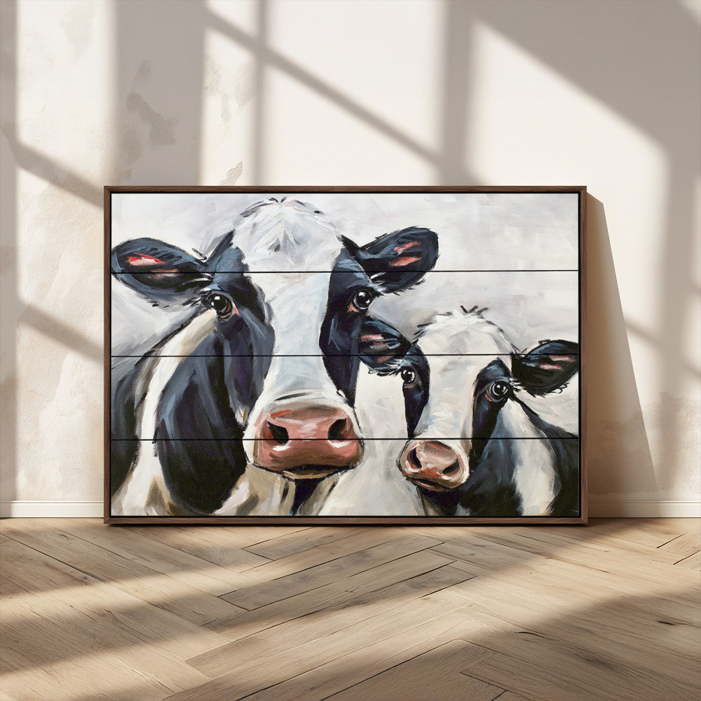 28934-MGV-CV-36X24-Farmhouse Cow Wall Art – Rustic Black and White Dairy Cattle Canvas Print, Country Barn Animal Painting for Kitchen, Living Room