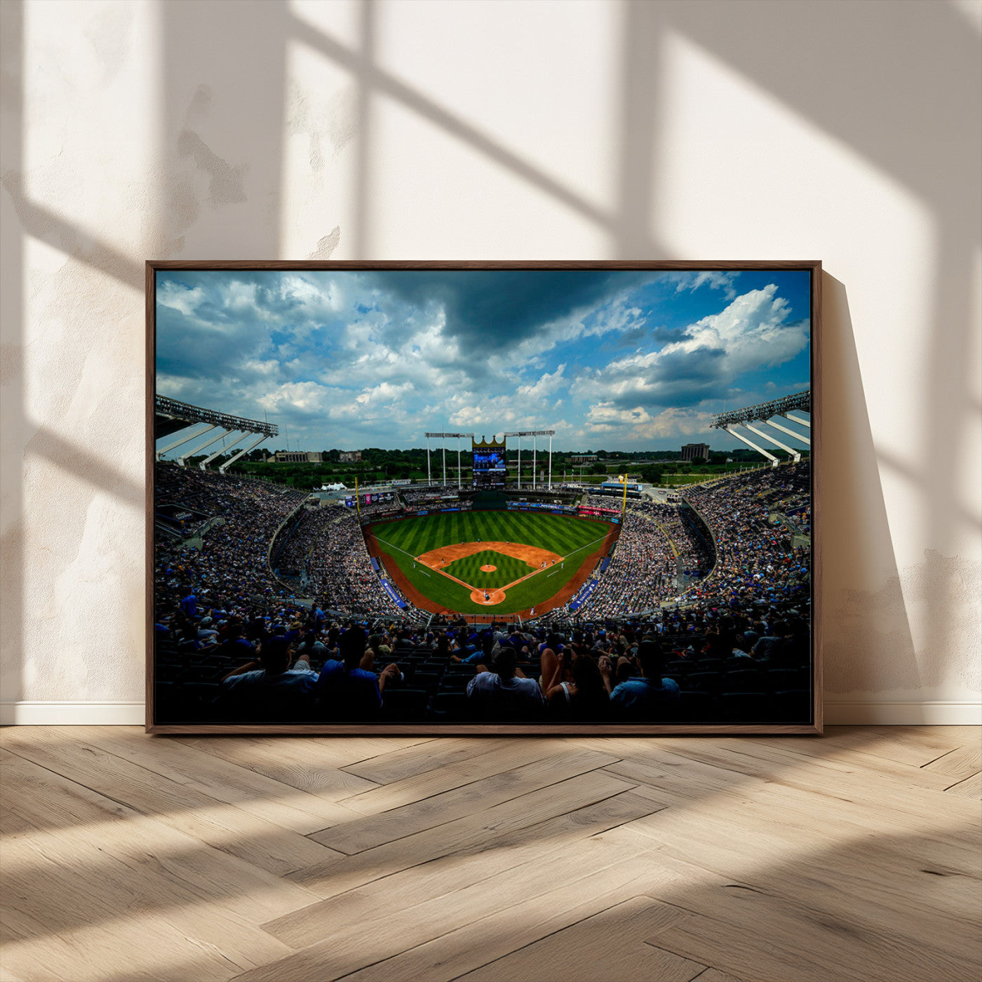 37127-MGV-CV-36X24-Kauffman Stadium Wall Art Canvas Print, Framed Kansas City Royals Field Art Picture Print, Baseball Stadium Perfect Sport Room