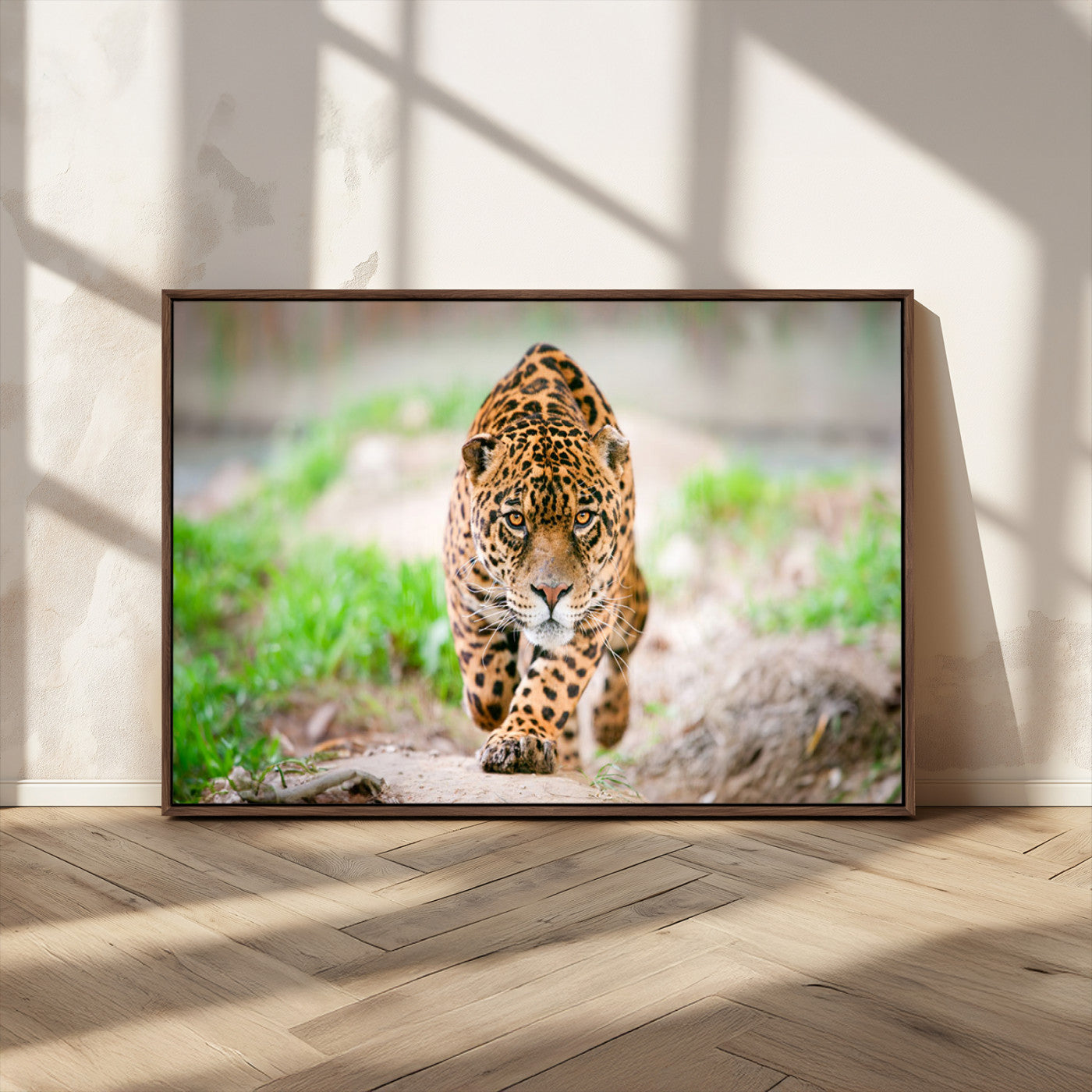 75066-MGV-CV-36X24-Leopard Wall Art Canvas Print, Framed Wild Animal Art Picture Print, Blue Eye Leopard Perfect Wild Minimal Decor Artwork