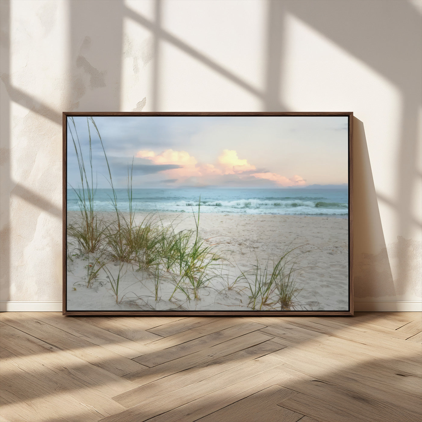 Test1001-MGV-CV-36X24-Coastal Beach Wall Art – Panoramic Ocean Waves and Sandy Dunes Canvas Print, Serene Seascape with Sea Oats for Relaxing Home or