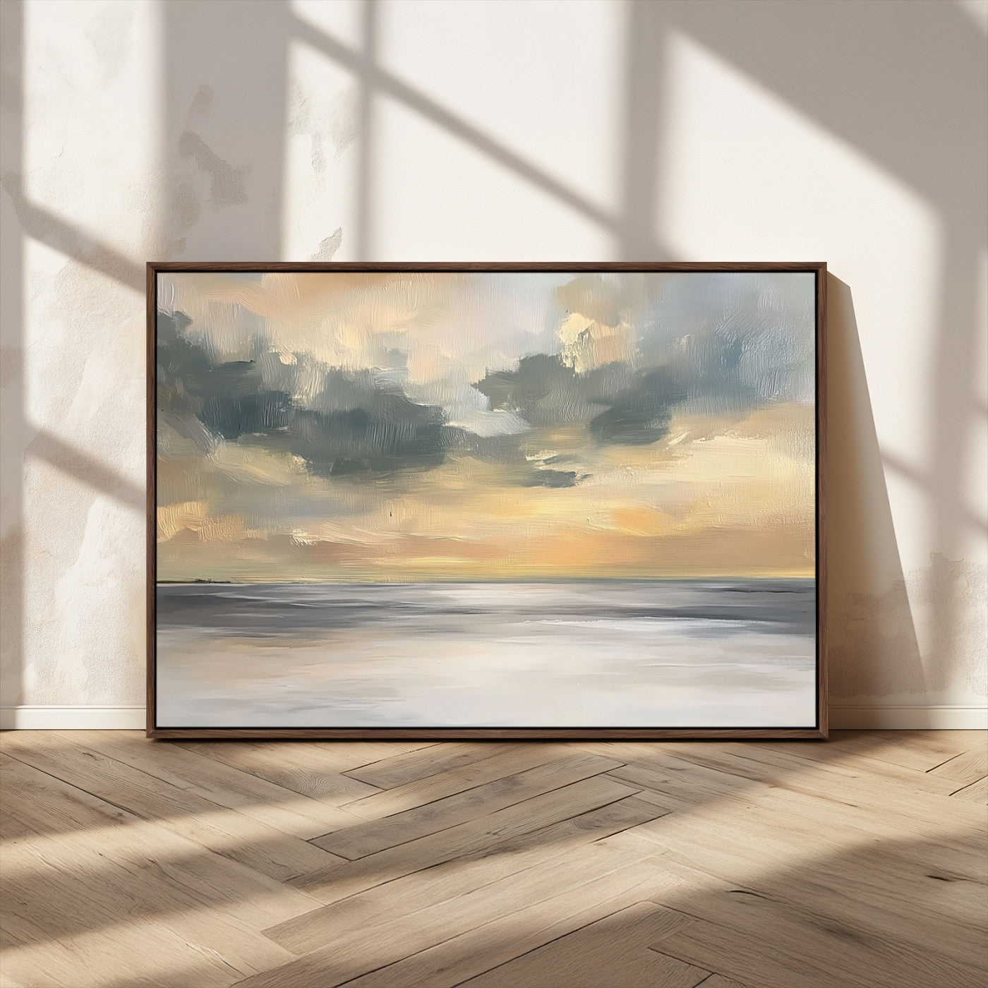45544-MGV-CV-36X24-Ocean Sunset Wall Art – Serene Seascape Canvas Print with Golden Sky and Calm Water, Coastal Beach Artwork for Living Room,