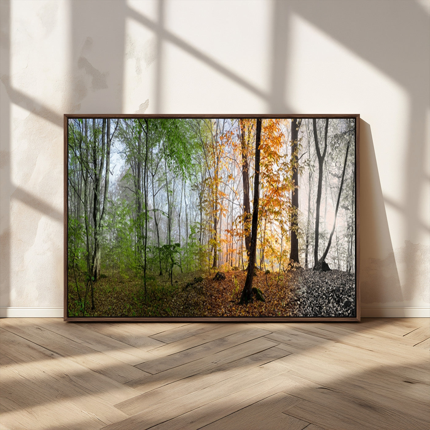 95317-MGV-CV-36X24-Four Seasons Forest Wall Art – Panoramic Nature Canvas Print Showing Spring, Summer, Autumn and Winter Landscape for Living Room,