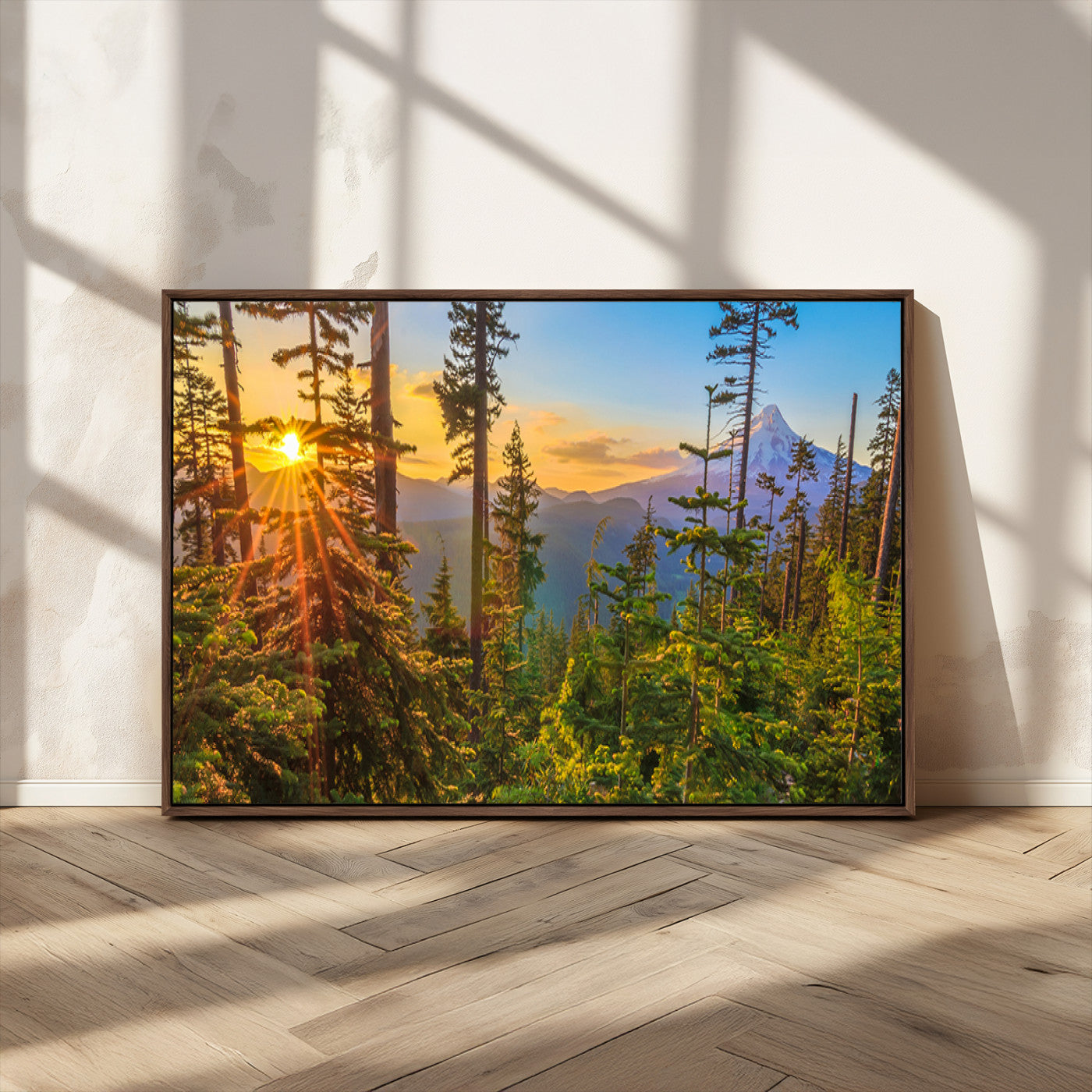 83544043-MGV-CV-36X24-Forest Sunset Wall Art Canvas Print, Framed Sunset Trees Art Picture Print, Green Pines Perfect Rustic Nature Decor Artwork