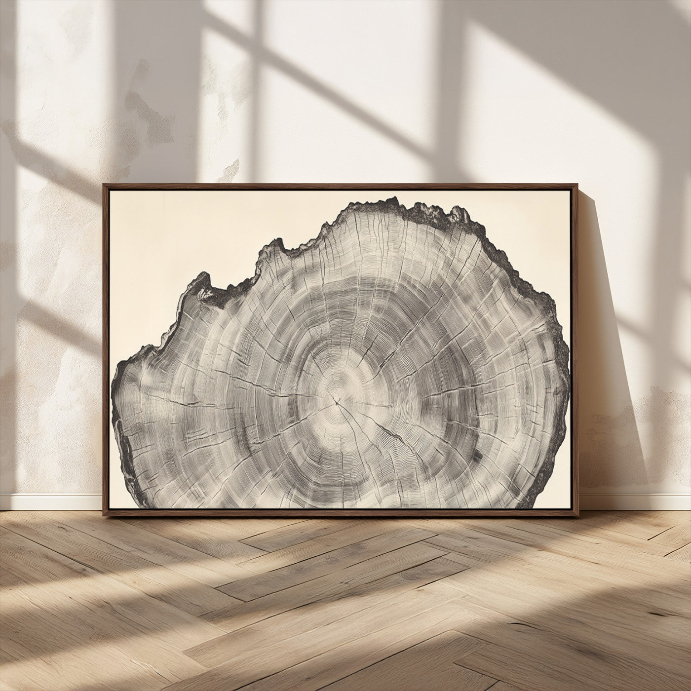 98921313-MGV-CV-36X24-Tree Ring Wall Art Canvas Print, Framed Wood Slice Art Picture Print, Minimalist Wood Perfect Rustic Academic Decor Artwork
