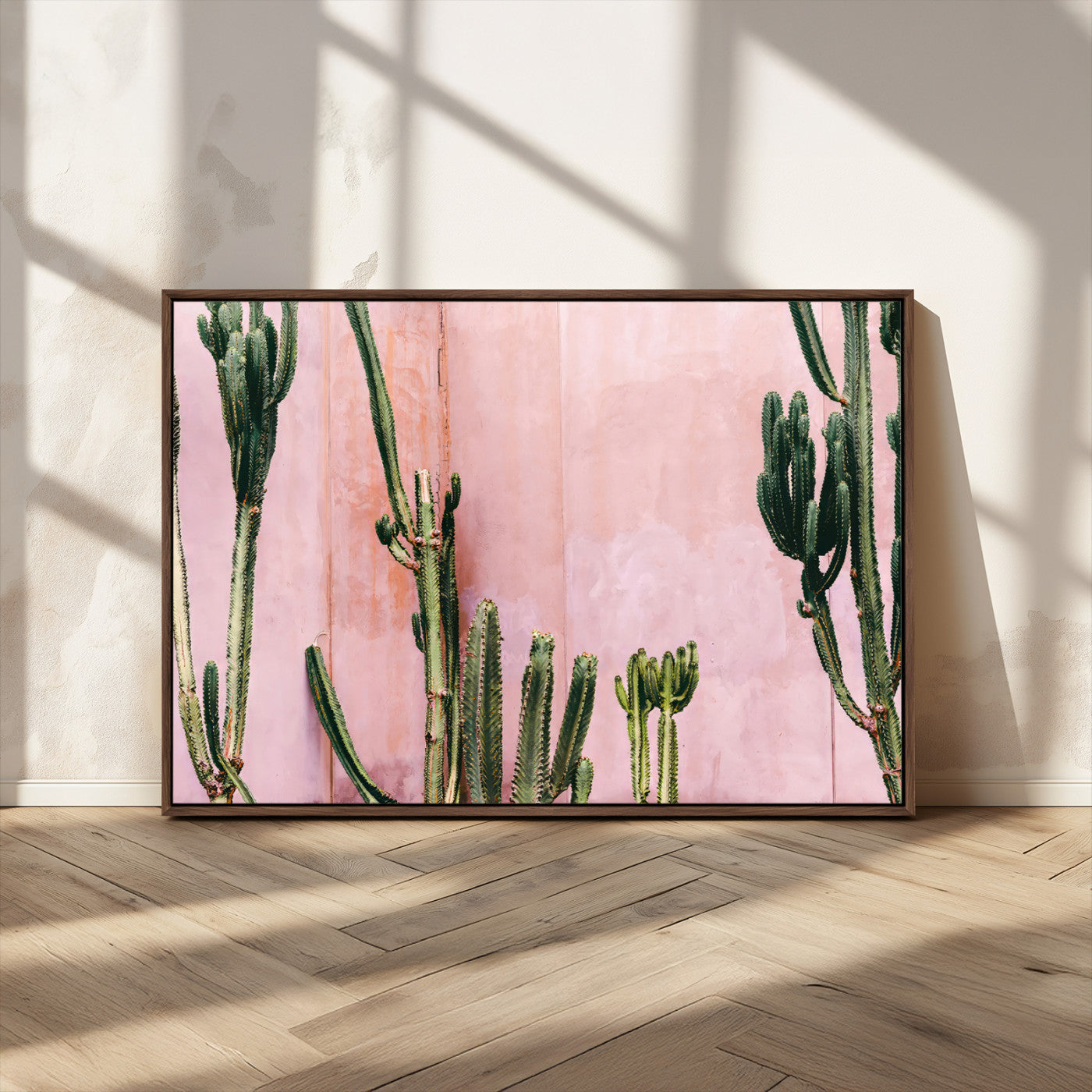 93119502-MGV-CV-36X24-Tall Cactus Wall Art Canvas Print, Framed Pink Wall Art Picture Print, Cactus Lines Perfect Modern Desert Decor Artwork