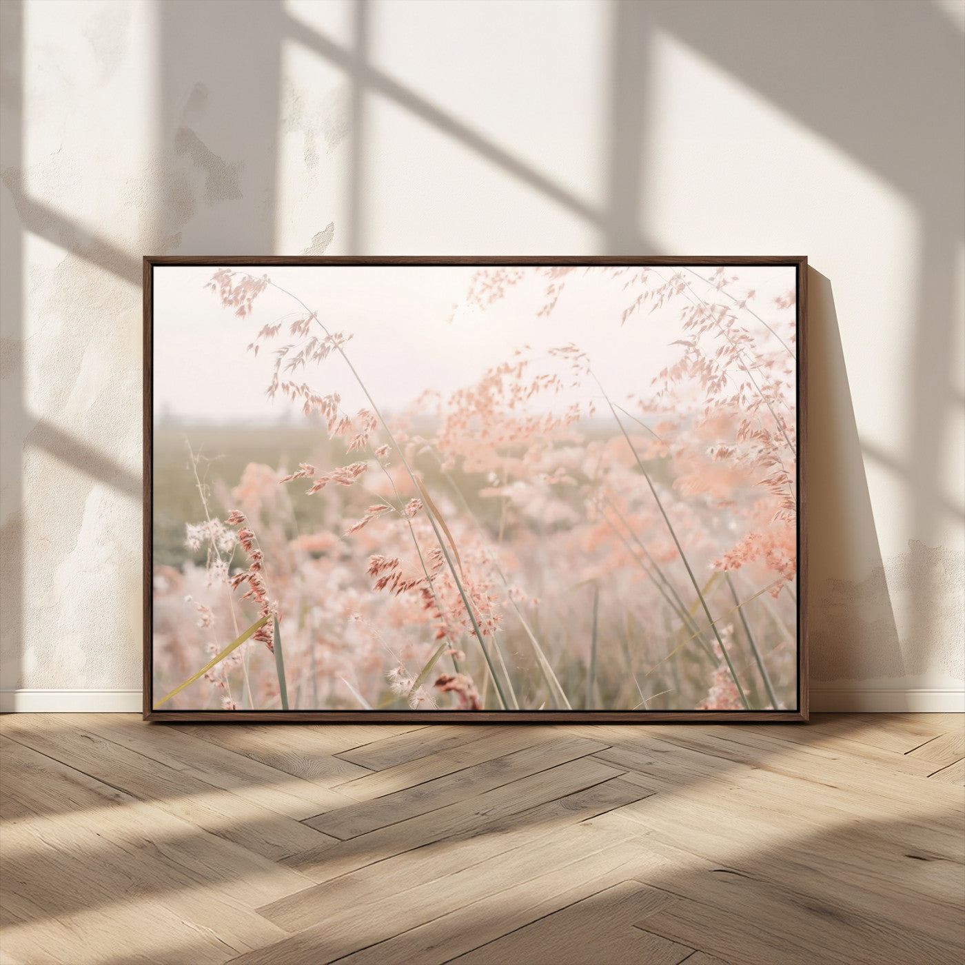 79164340-MGV-CV-36X24-Pastel Grasses Wall Art Canvas Print, Framed Soft Meadow Art Picture Print, Field in Breeze Perfect Pastel Minimal Decor Artwork