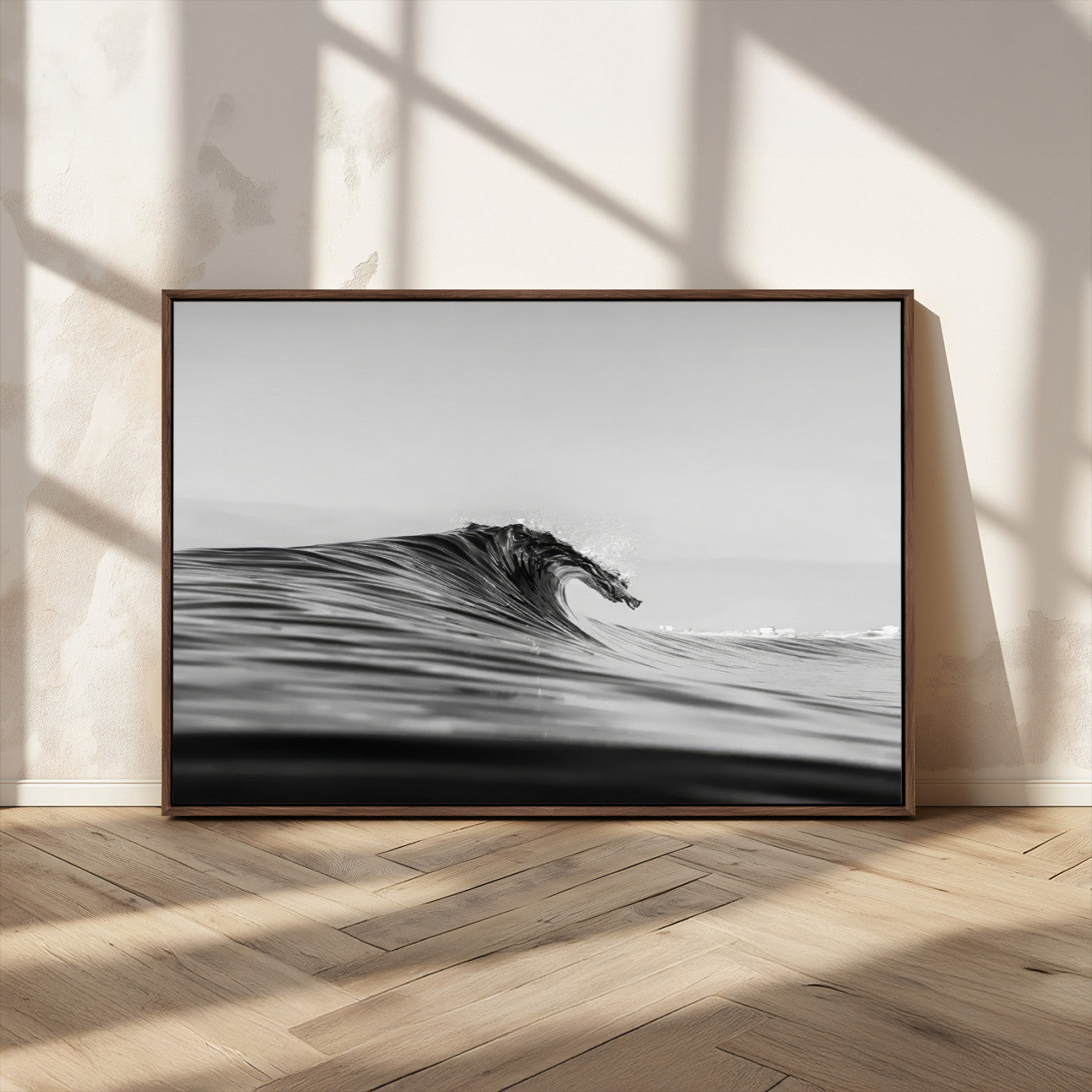 24029476-MGV-CV-36X24-Black Wave Wall Art Canvas Print, Framed Abstract Surf Art Picture Print, Minimalist Ocean Perfect Minimalist Coastal Decor
