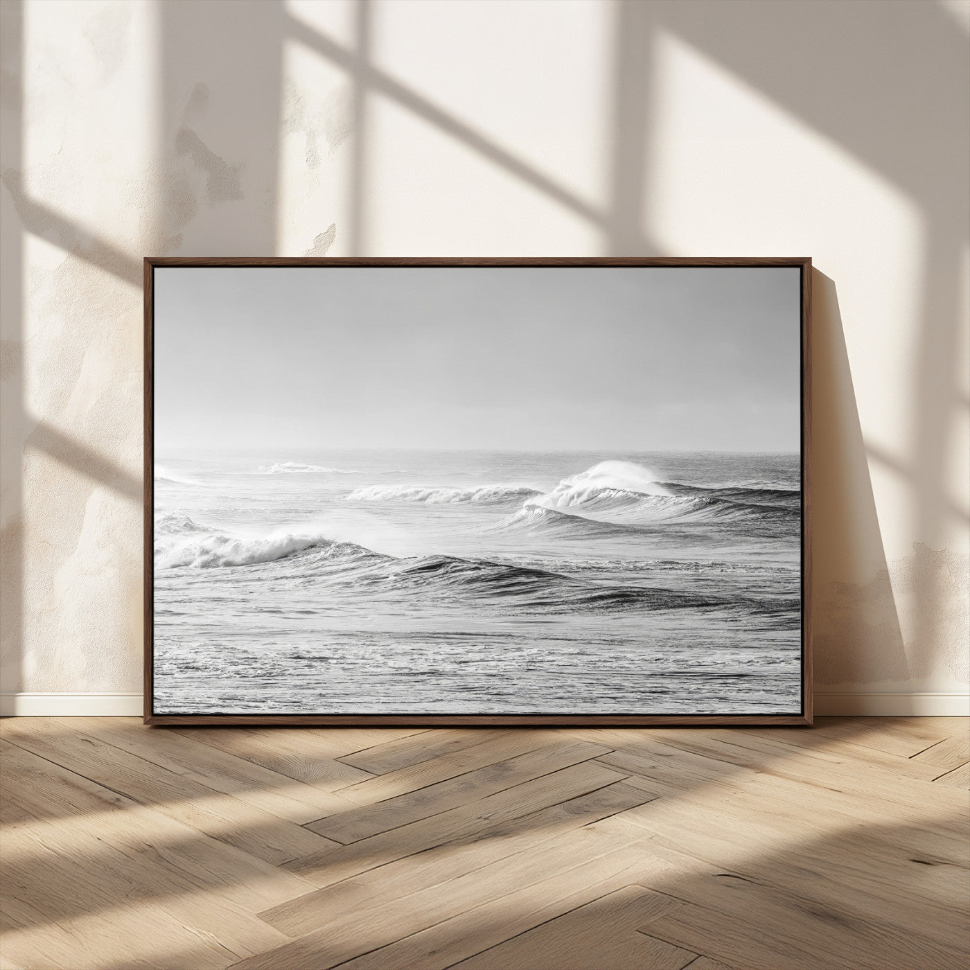 98634812-MGV-CV-36X24-Black and White Ocean Waves Wall Art – Minimalist Sea Canvas Print, Coastal Photography Decor for Living Room, Bedroom or Office