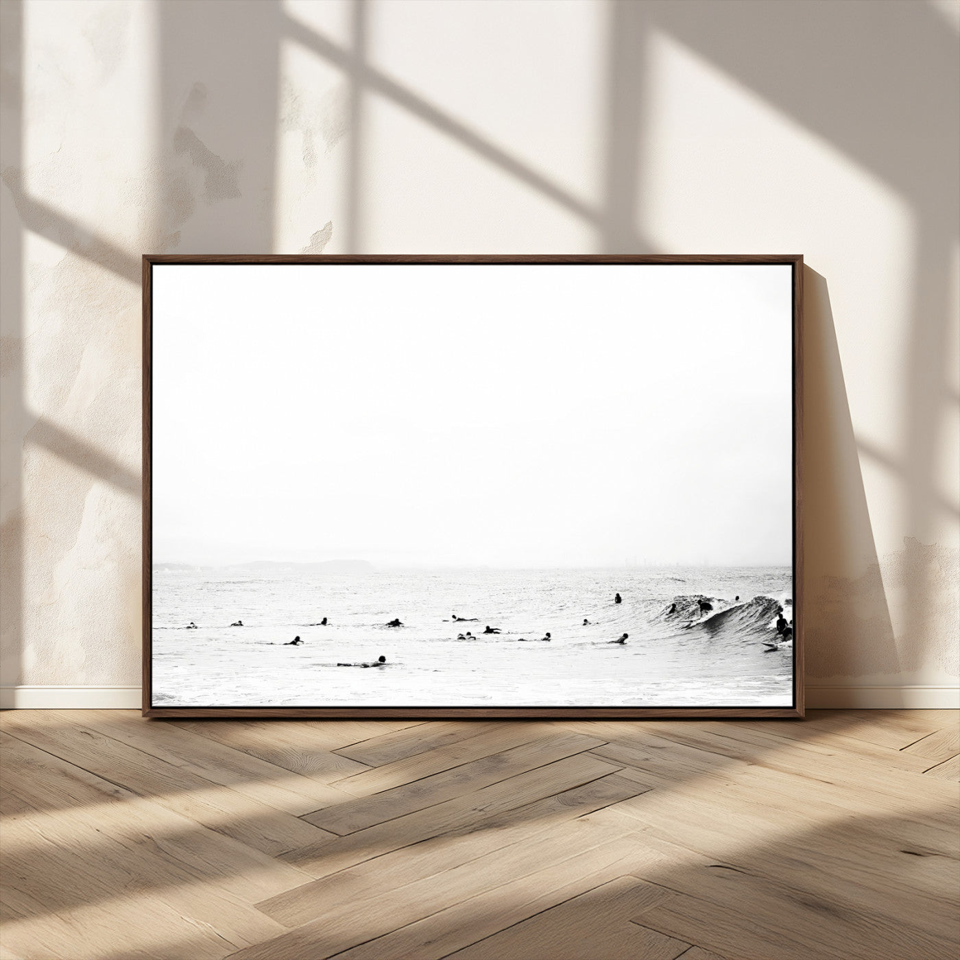 38441169-MGV-CV-36X24-Monochrome Swimming Wall Art Canvas Print, Framed Ocean Horizon Art Picture Print, Moody Coastal Perfect Minimalist Coastal Decor