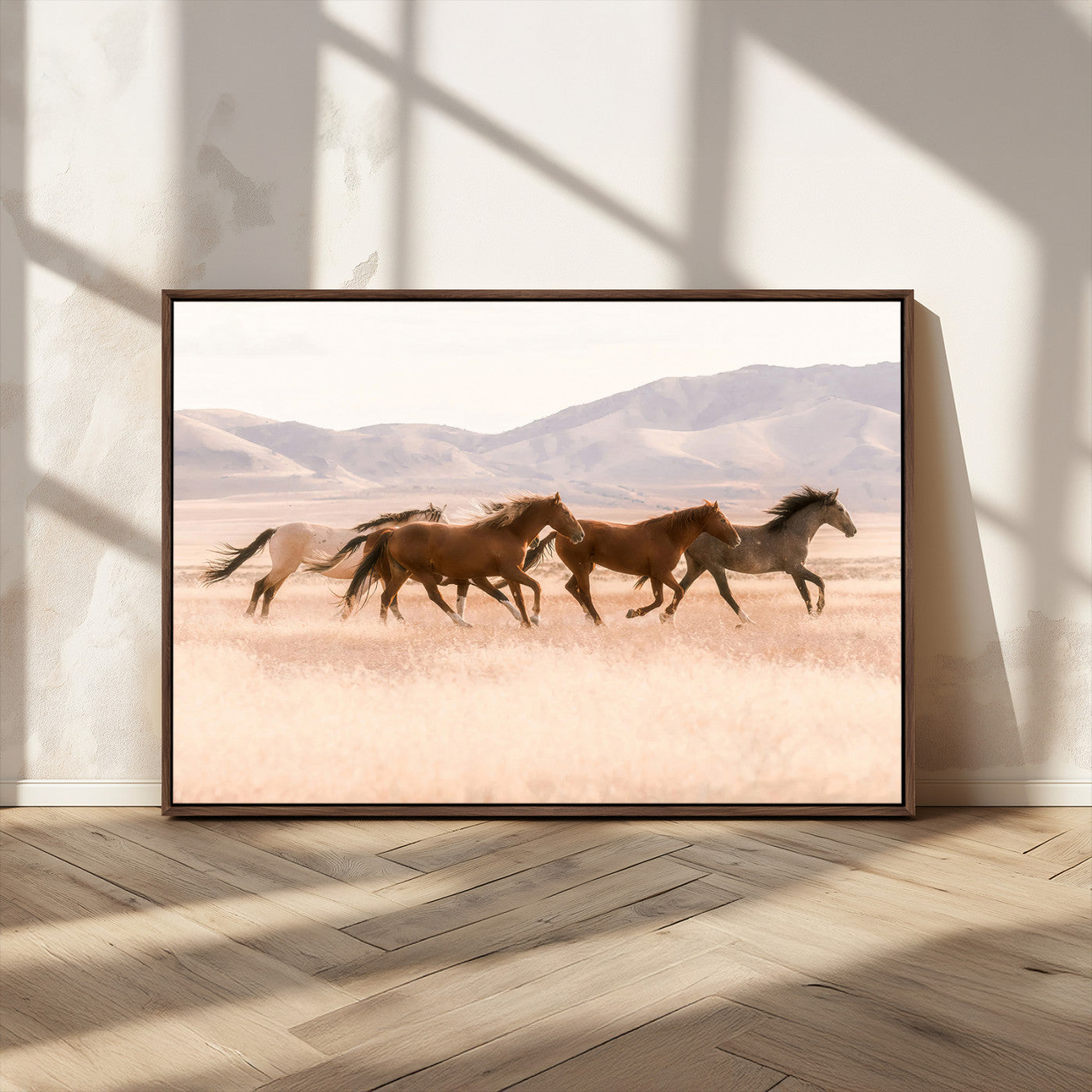 83644685-MGV-CV-36X24-Wild Horse Art Wall Art Canvas Print, Framed Rustic Western Art Picture Print, Desert Horse Scene Perfect Rustic Western Decor