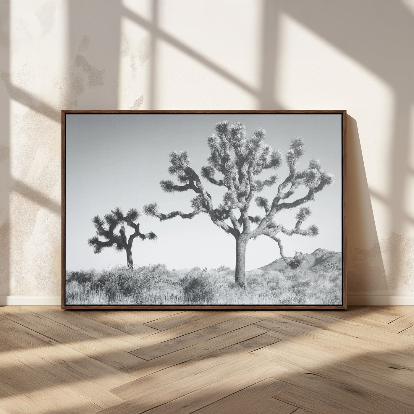 29996209-MGV-CV-36X24-Joshua Tree Art Wall Art Canvas Print, Framed Black White Landscape Art Picture Print, Desert Tree Decor Perfect Southwestern Boho
