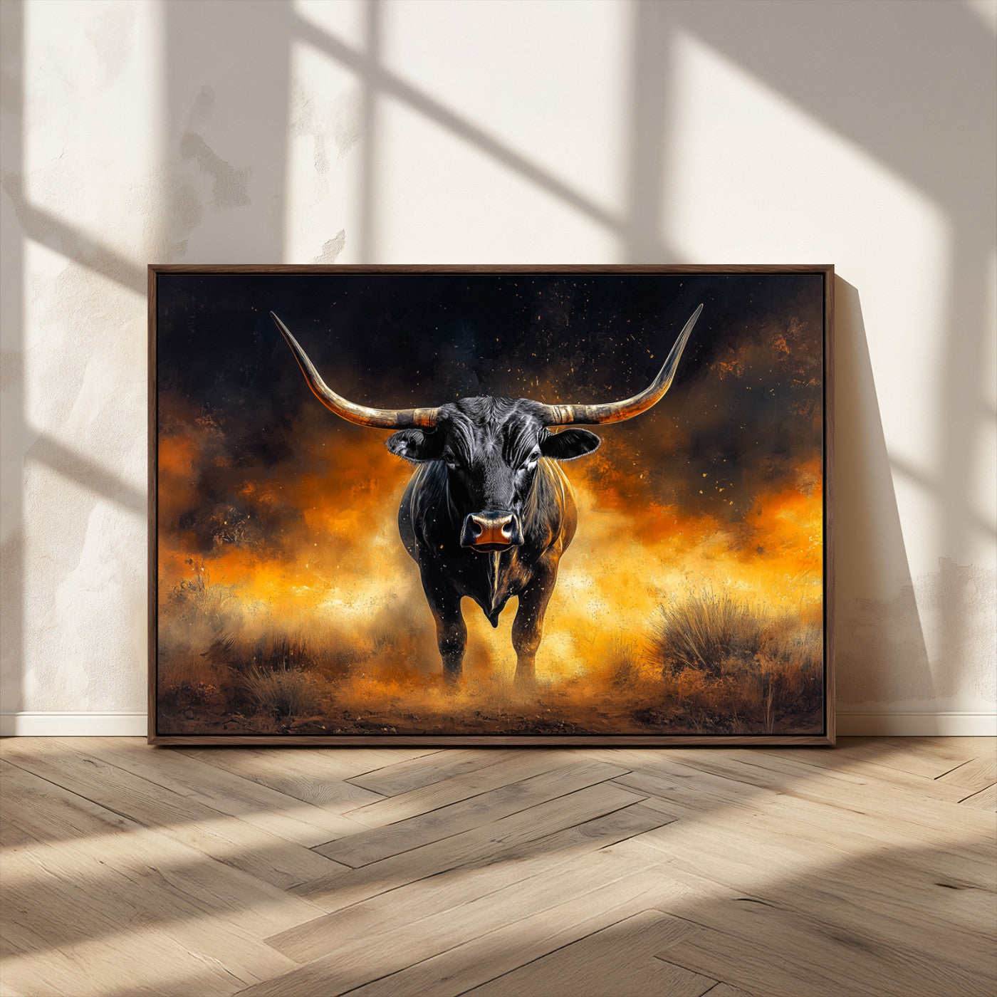 58293979-MGV-CV-36X24-Longhorn Canvas Wall Art Canvas Print, Framed Bold Bull Wall Art Art Picture Print, Western Animal Decor Perfect Western Dramatic