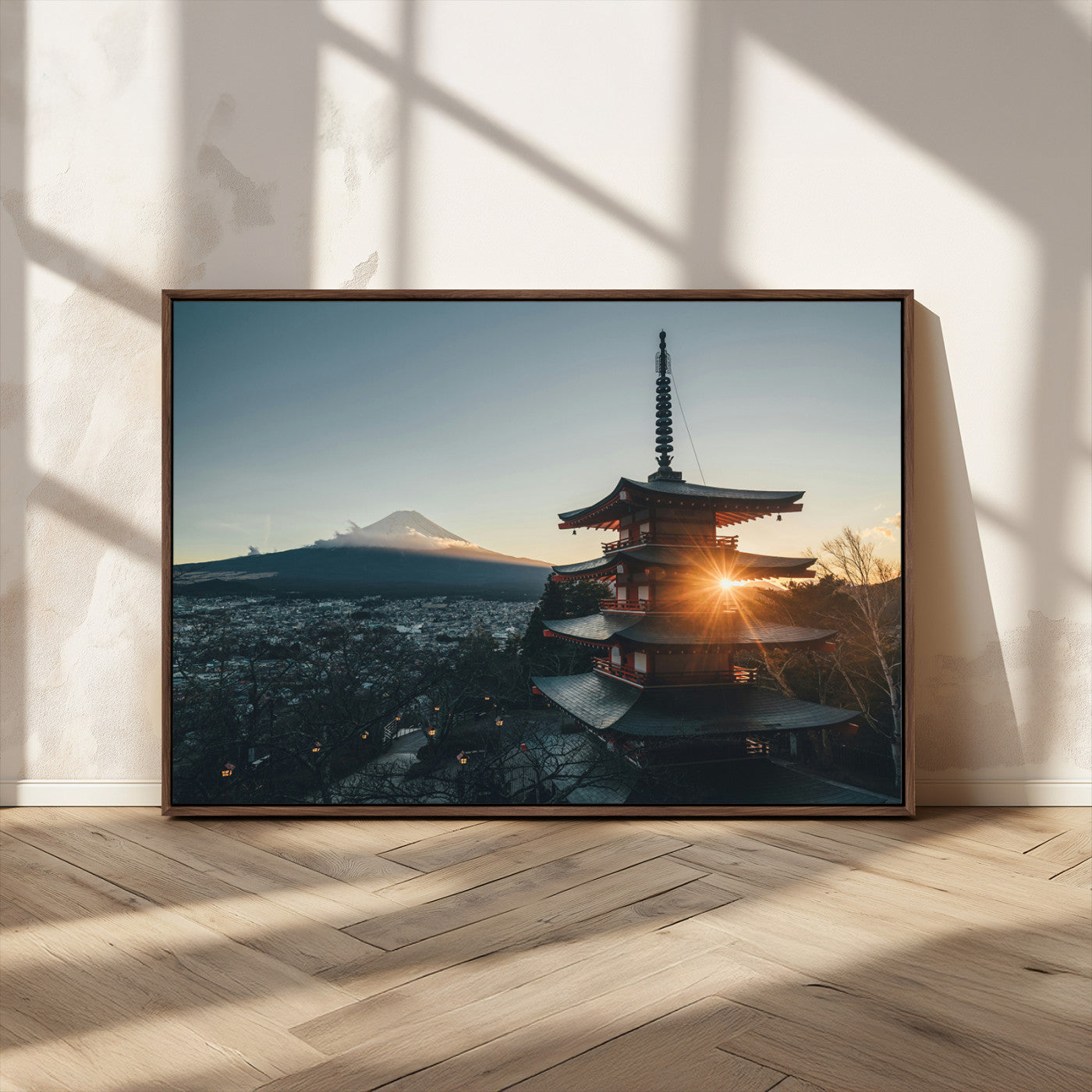 87729656-MGV-FC-36X24_Walnut-Mount Fuji Wall Art Canvas Print, Framed Japan Travel Art Picture Print, Chureito Pagoda Perfect Zen Minimalism Decor Artwork