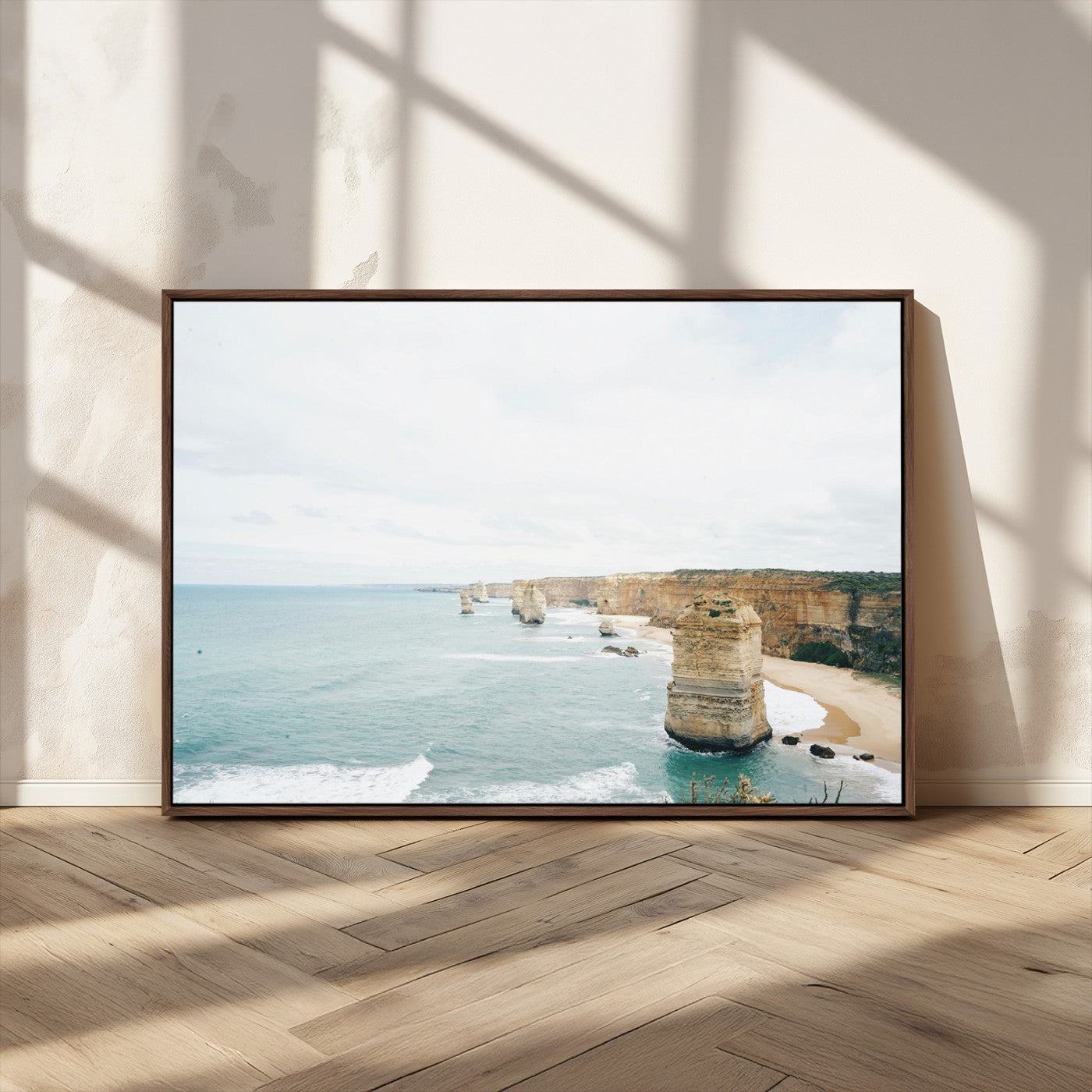 70095633-MGV-CV-36X24-Twelve Apostles Wall Art Canvas Print, Framed Coastal Cliffs Art Picture Print, Rugged Rock Formations Perfect Minimalist Coastal