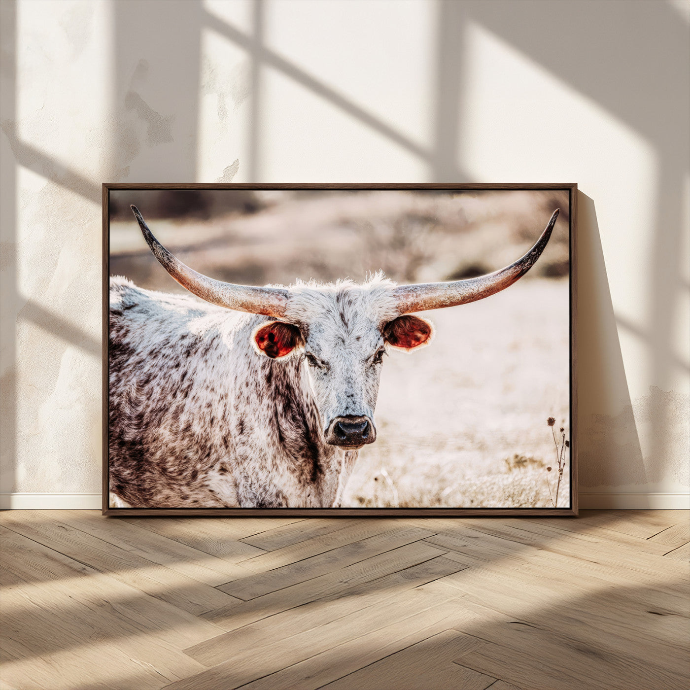 72388892-MGV-CV-36X24-Texas Longhorn Wall Art – Rustic Western Canvas Print, Cowboy Style Farmhouse Bull Artwork for Living Room, Ranch, Office or Man
