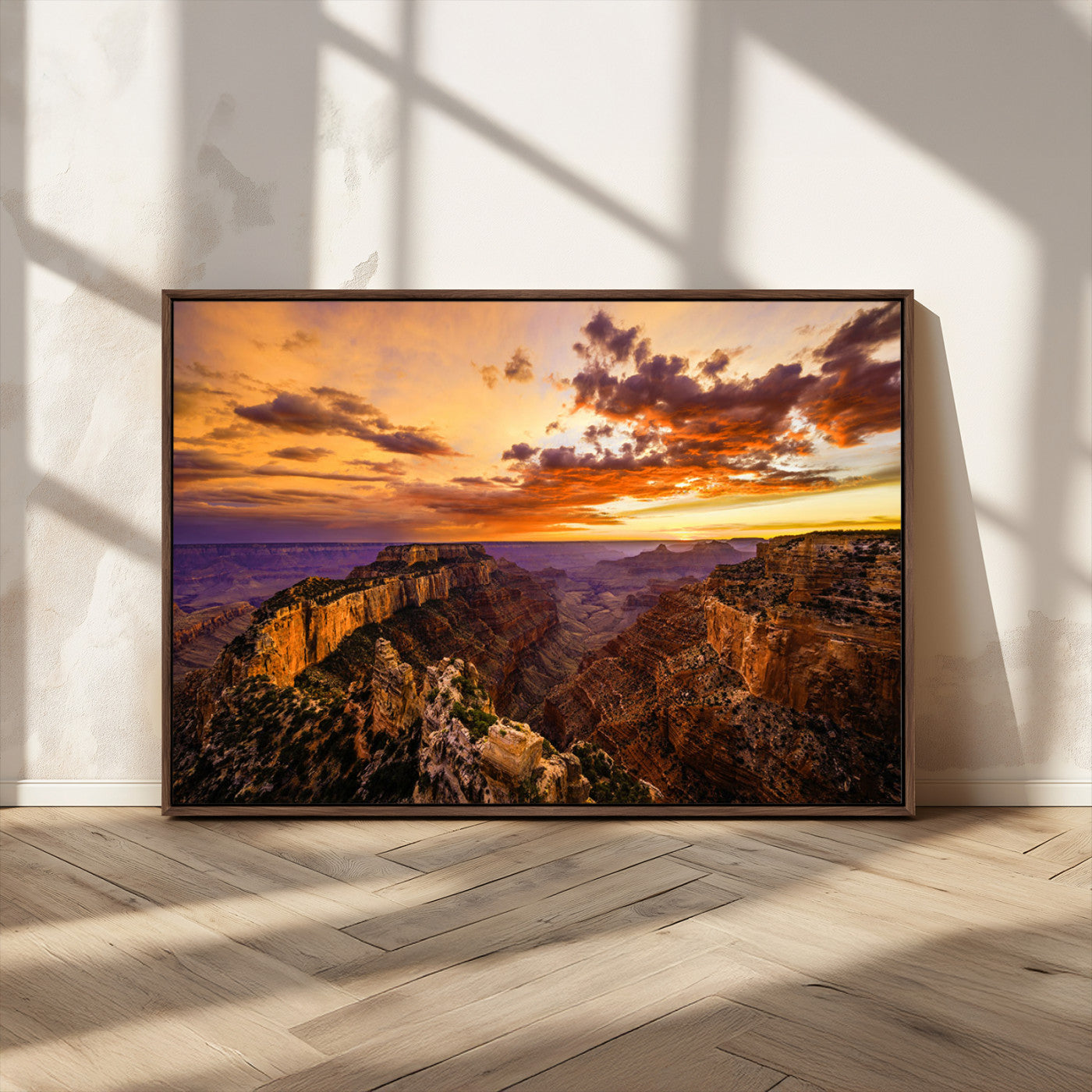 75573843-MGV-CV-36X24-Grand Canyon Sunset Wall Art – Panoramic Canyon Landscape Canvas Print, Dramatic Desert Cliffs Artwork, Nature Inspired Scenic