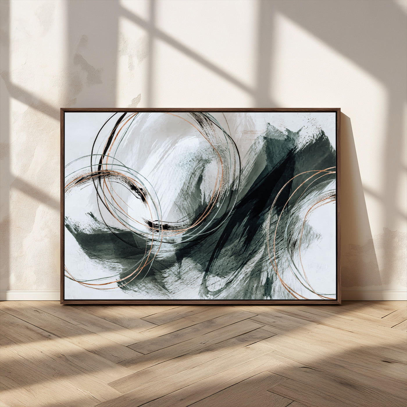 86583265-SEG-FC-90X60_Oversize_Oversize-Black and Gray Abstract Wall Art – Modern Copper Circle Canvas Print, Contemporary Minimalist Painting for Living Room, Bedroom,