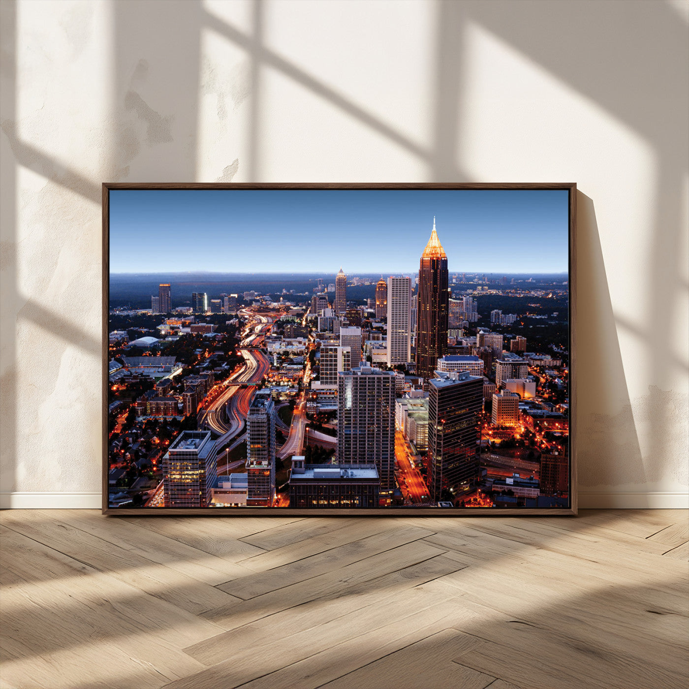 81886632-MGV-CV-36X24-Atlanta Skyline Wall Art – Vibrant City Lights Canvas Print, Modern Urban Cityscape Decor for Living Room, Office, or Apartment