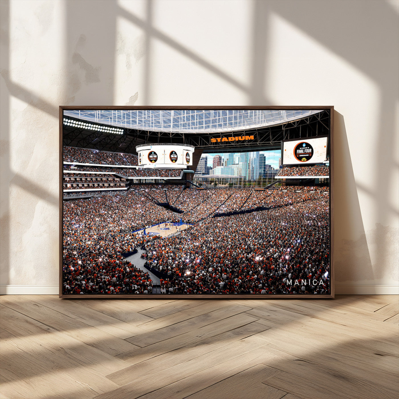 38616413-MGV-FC-36X24_Walnut-Chicago Dome Stadium Wall Art – Futuristic Basketball Final Four Arena Canvas Print, Modern Sports Fan Decor for Man Cave or