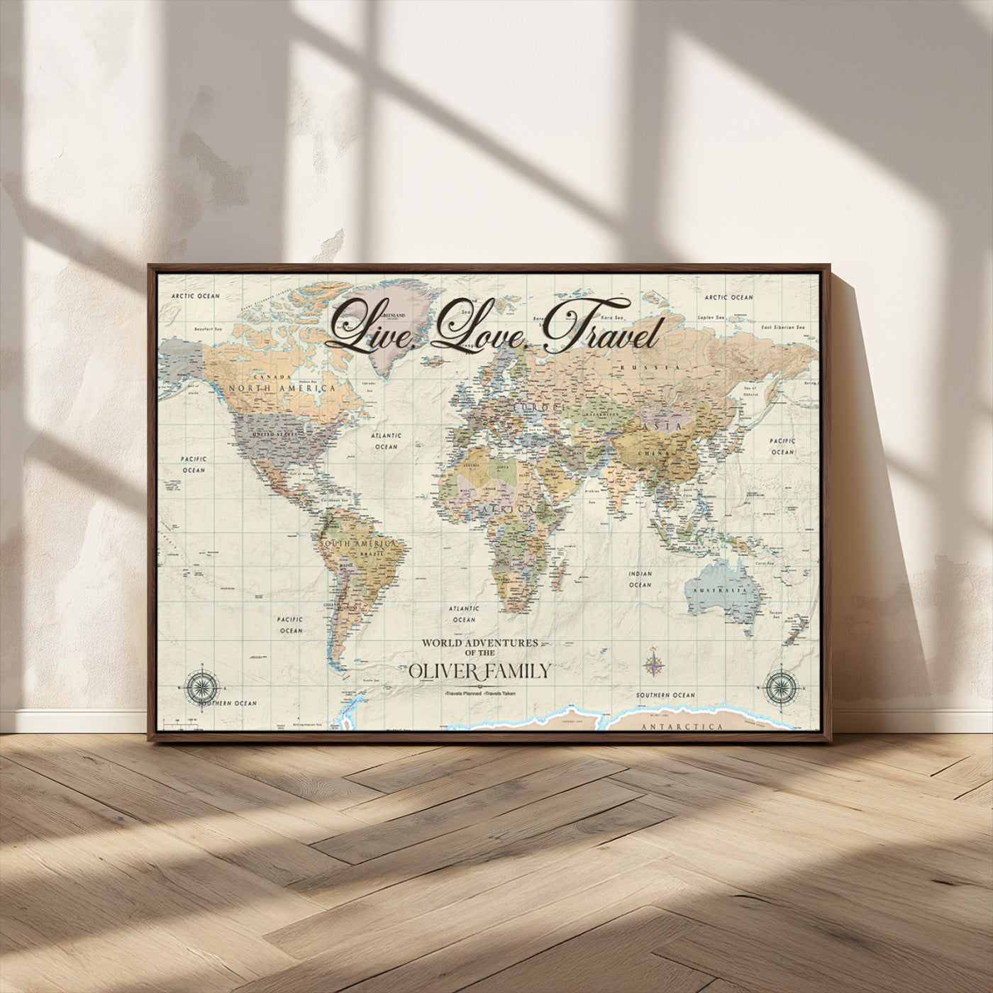 19479008-MGV-CV-36X24-Live Love Travel Wall Art – Detailed World Map Canvas Print, Adventure Decor for Living Room, Office or Bedroom, Travel Gift for