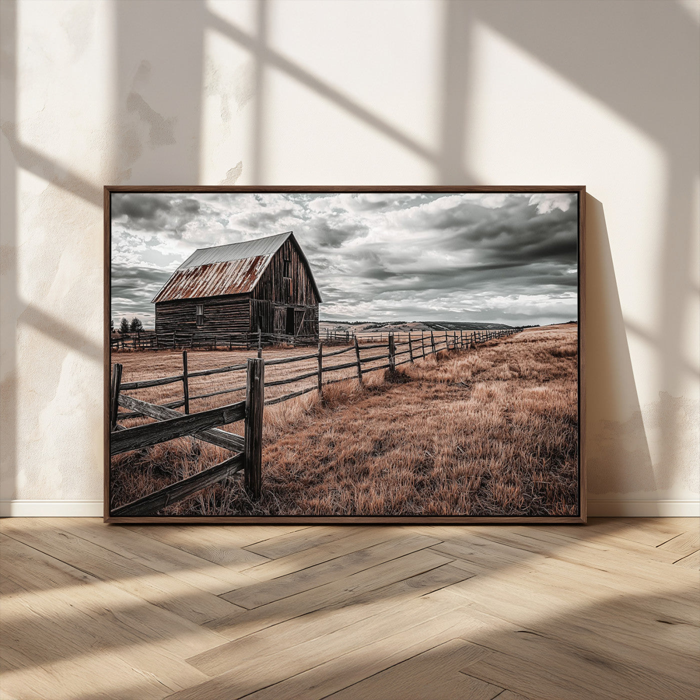 70676381-MGV-CV-36X24-Rustic Barn Wall Art – Weathered Farmhouse Canvas Print, Country Landscape Photography Decor for Bedroom, Living Room, Office,