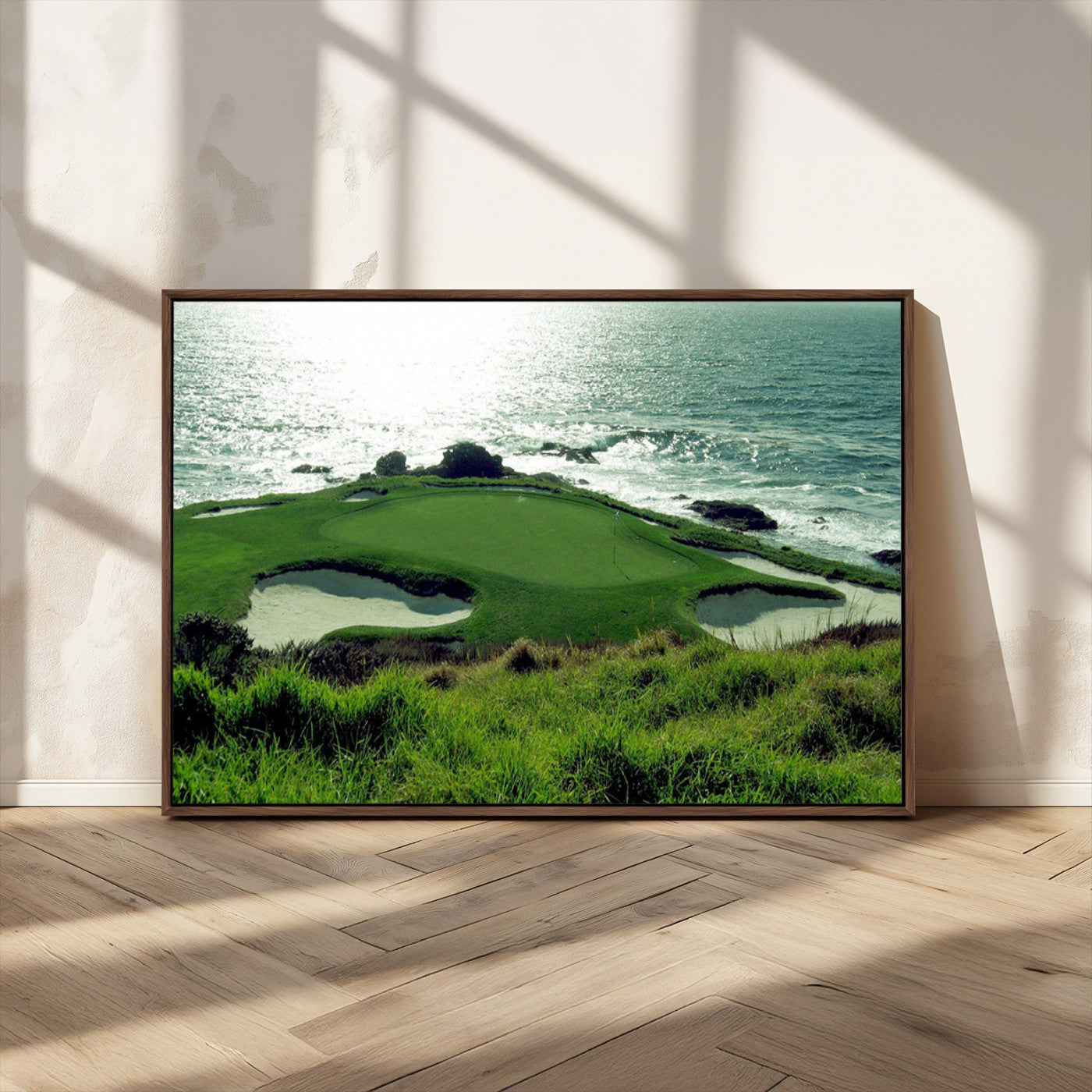 48473947-MGV-CV-36X24-Ocean Golf Course Wall Art – Panoramic Green Fairway Canvas Print, Coastal Golf Landscape Photography Sports Decor for Office, Man