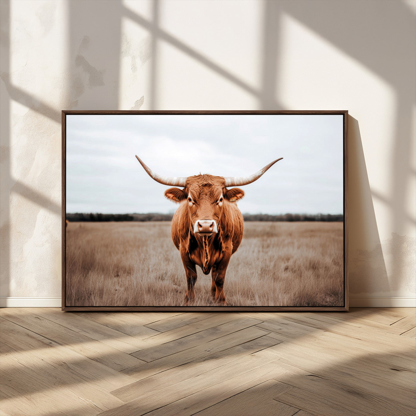 16316734-MGV-CV-36X24-Texas Longhorn Wall Art – Rustic Bull Portrait Canvas Print, Western Farmhouse Animal Photography Decor for Living Room, Office,