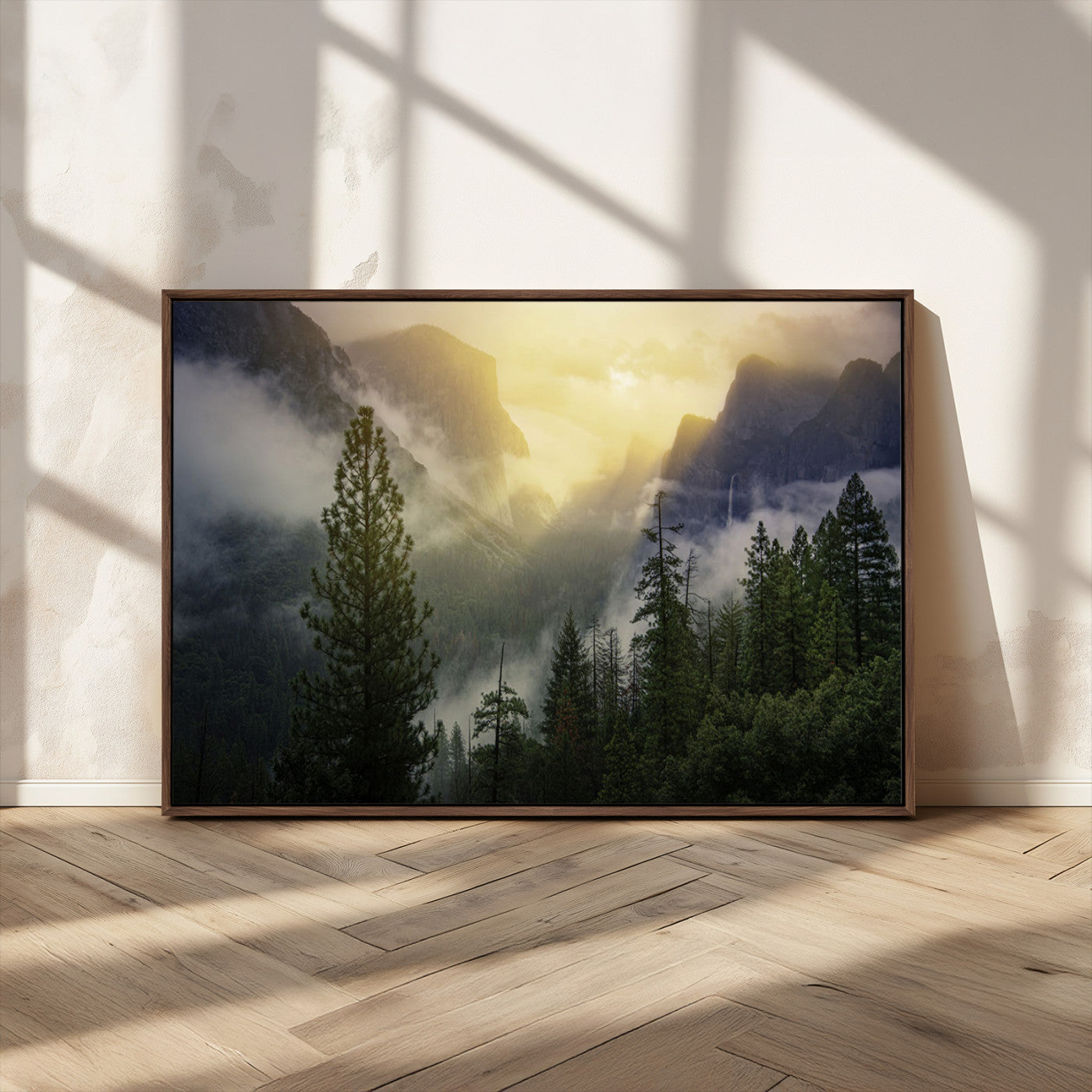 38316884-MGV-CV-36X24-Landscape Wall Art – Misty Mountain Valley Canvas Print, Scenic Pine Forest and Sunrise Photography Decor for Bedroom, Living