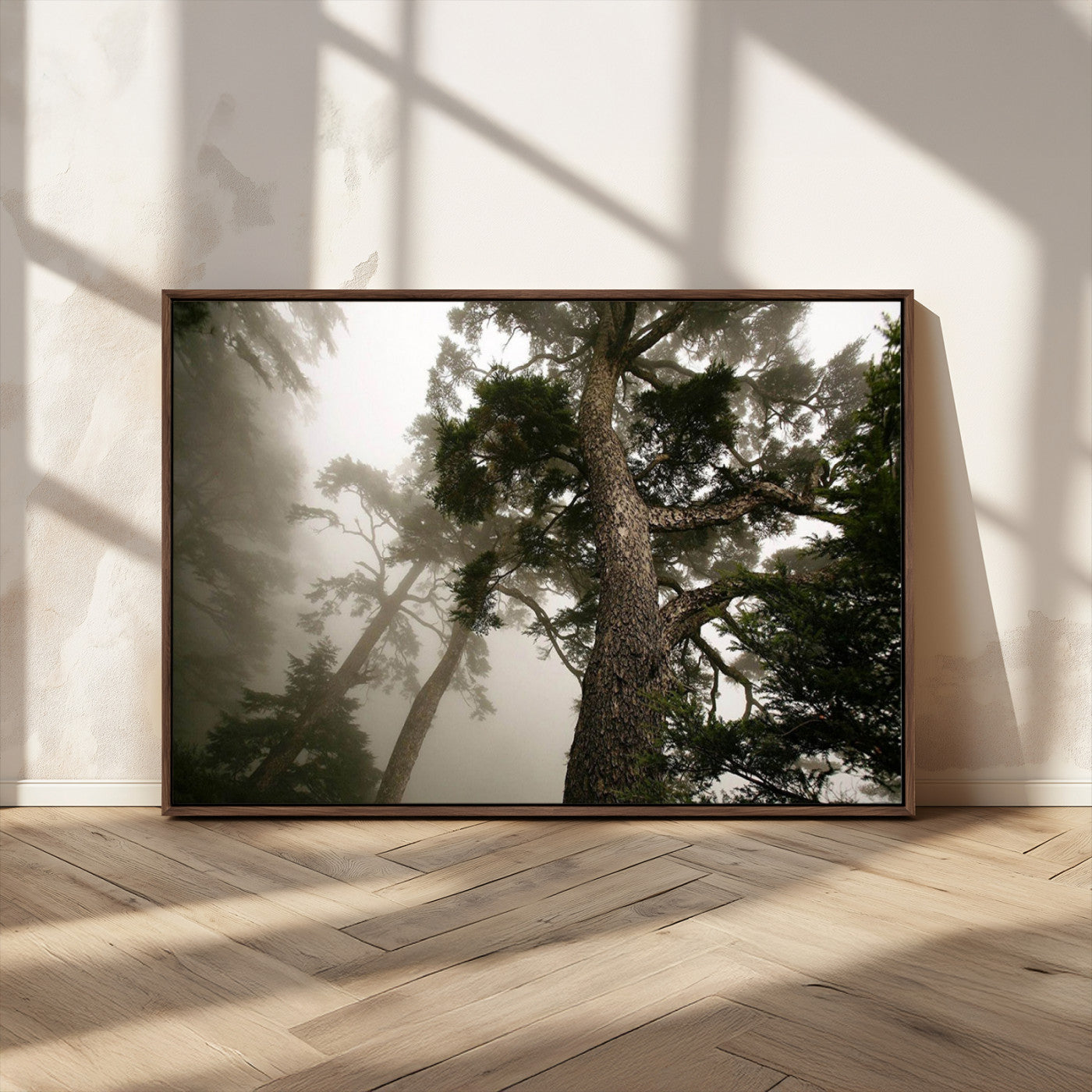 87969493-MGV-CV-36X24-Forest Wall Art – Misty Tall Trees Canvas Print, Dramatic Woodland Photography Decor for Bedroom, Living Room, Office, Cabin,