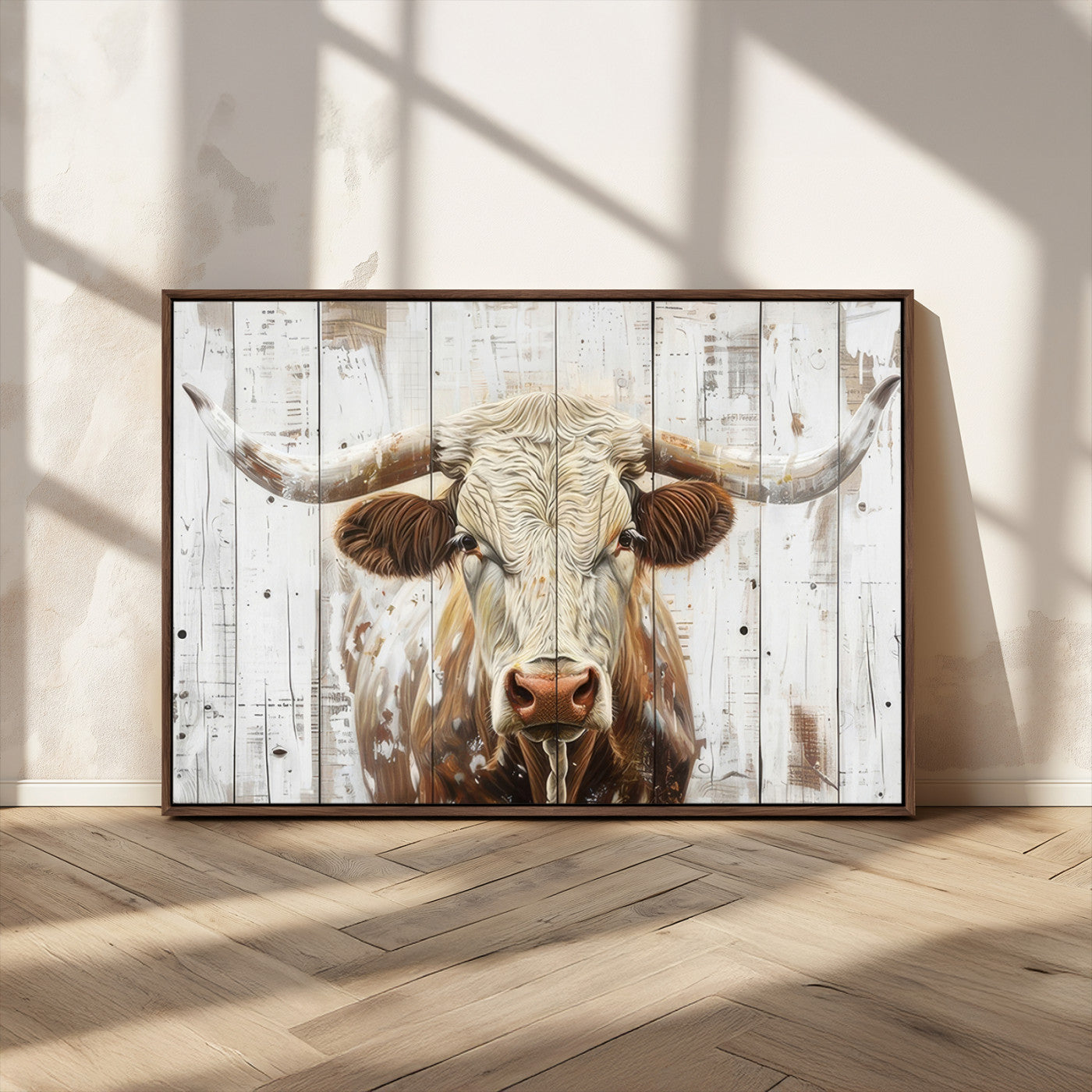 10840-MGV-CV-36X24-Texas Longhorn Wall Art Canvas Print, Framed Rustic Bull Art Picture Print, Western Cattle Perfect Rustic Western Decor Artwork