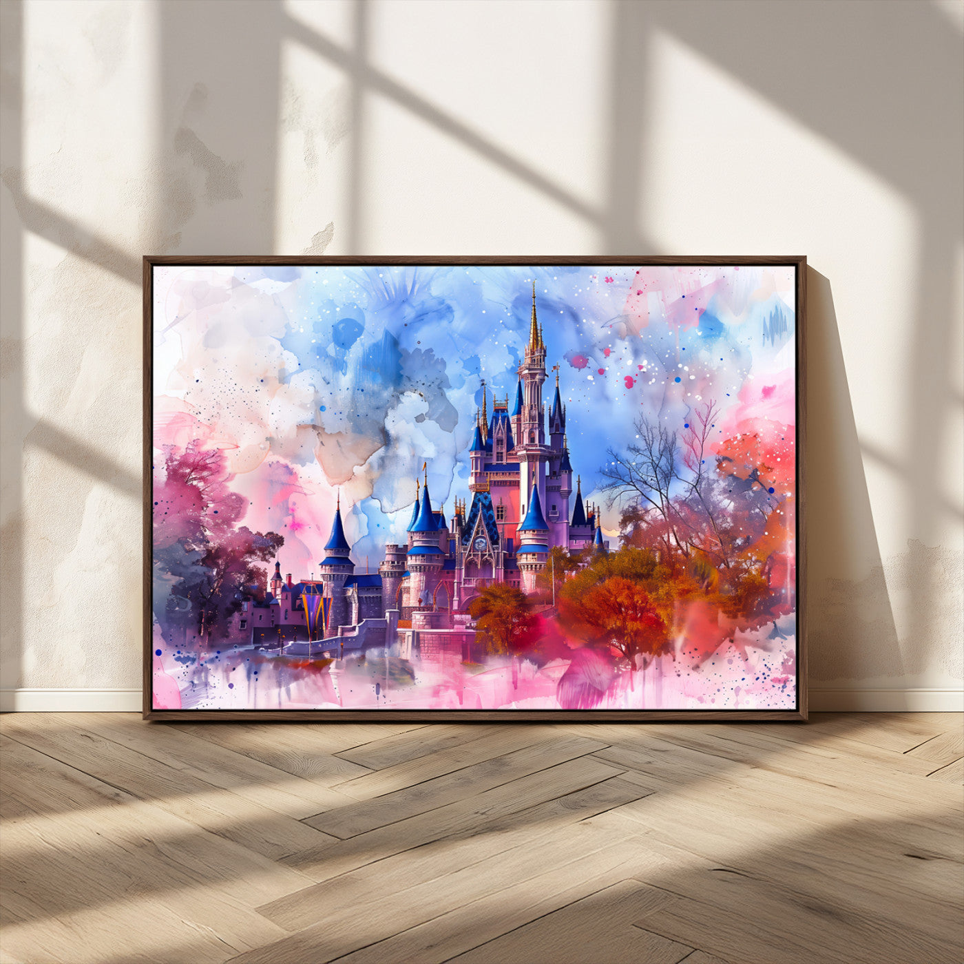 15129-MGV-CV-36X24-Disney Castle Wall Art Canvas Print, Framed Cinderella Palace Art Picture Print, Fantasy Kingdom Perfect Whimsical Fairytale Decor