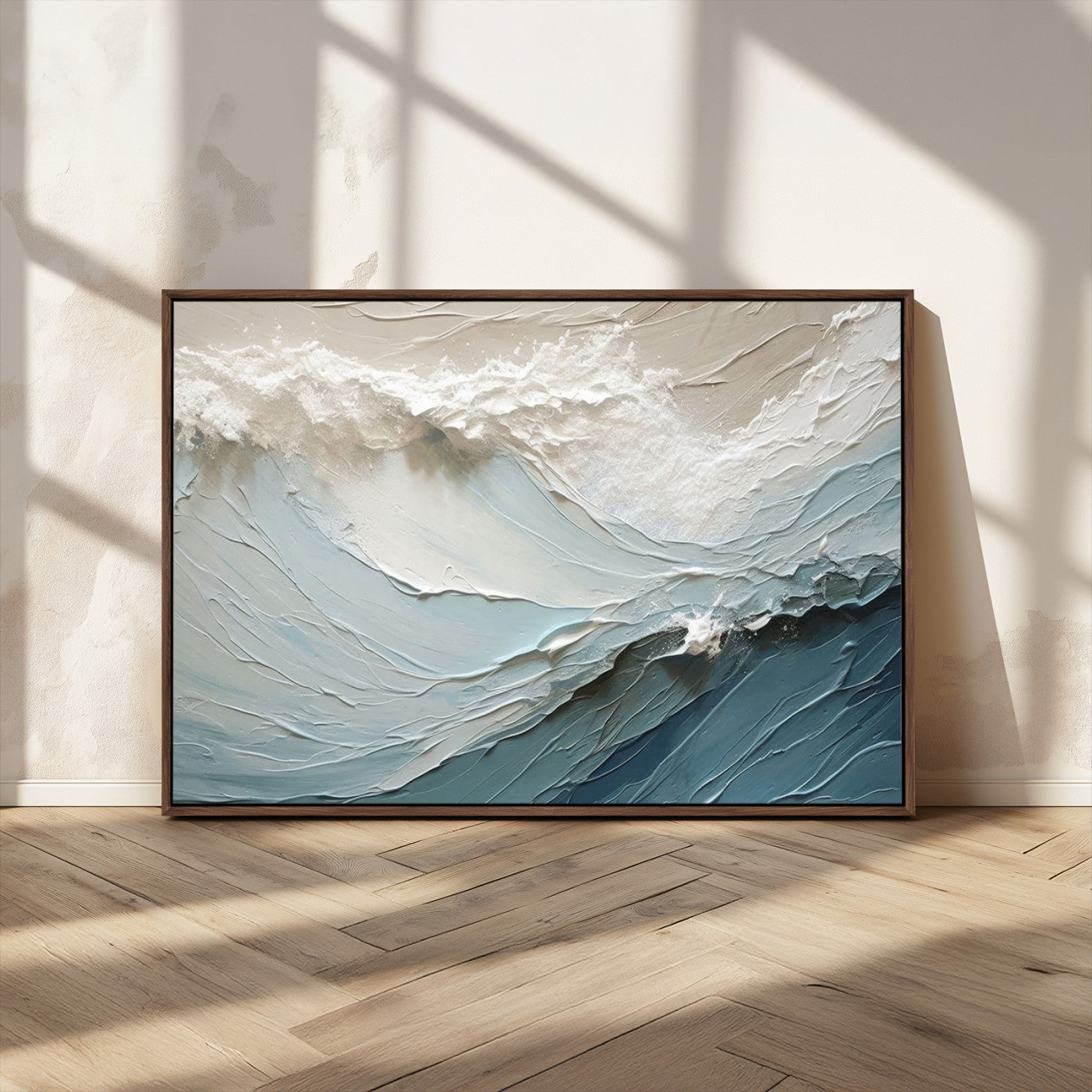 53646-MGV-CV-36X24-Ocean Wave Wall Art Canvas Print, Framed Textured Seascape Art Picture Print, Modern Ocean Perfect Minimal Coastal 2/2 Decor