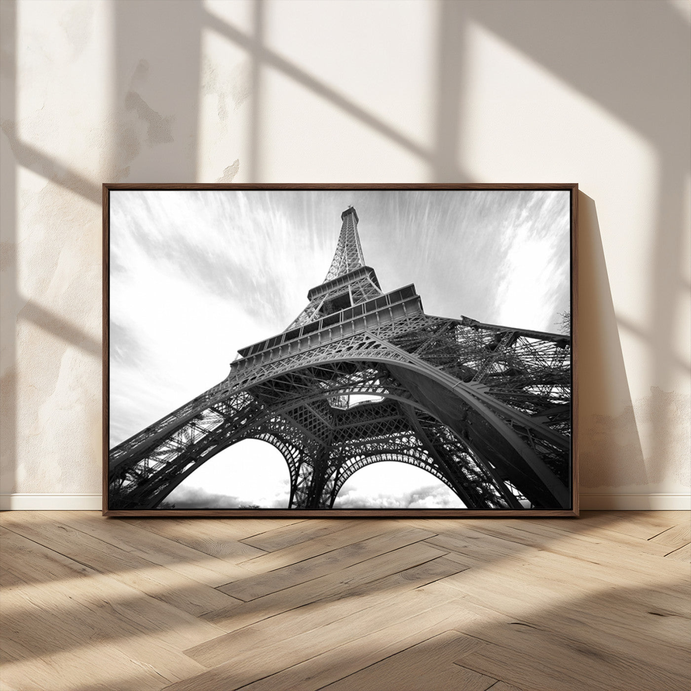 40006-MGV-FC-36X24_Walnut-Eiffel Tower Wall Art – Black and White Architectural Photo Print, Paris Inspired Decor for Bedroom, Office, Studio or Modern