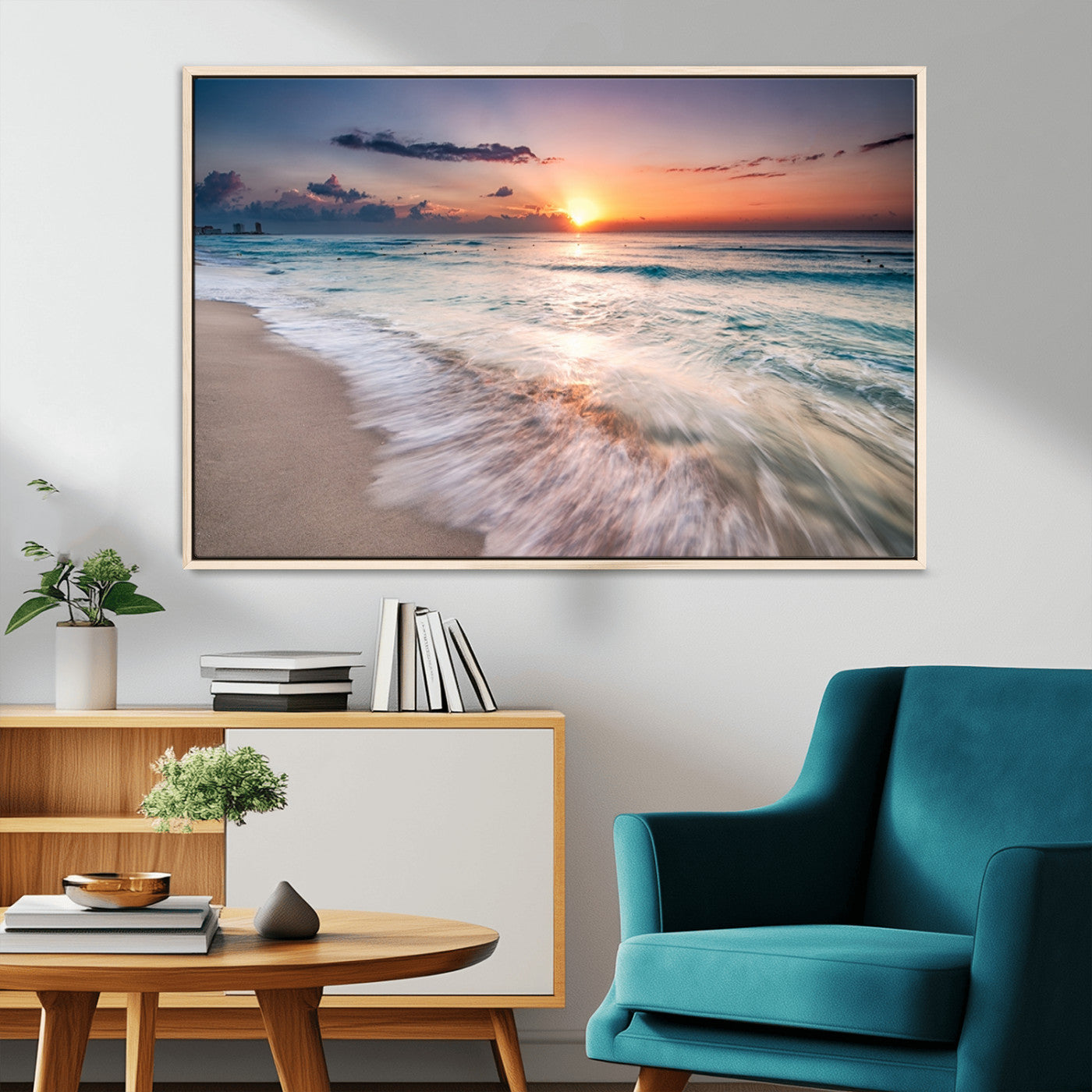 71849-MGV-CV-36X24-Sunrise Ocean Beach Wall Art – Serene Seascape Canvas Print with Gentle Waves, Coastal Nature Decor for Bedroom, Living Room or