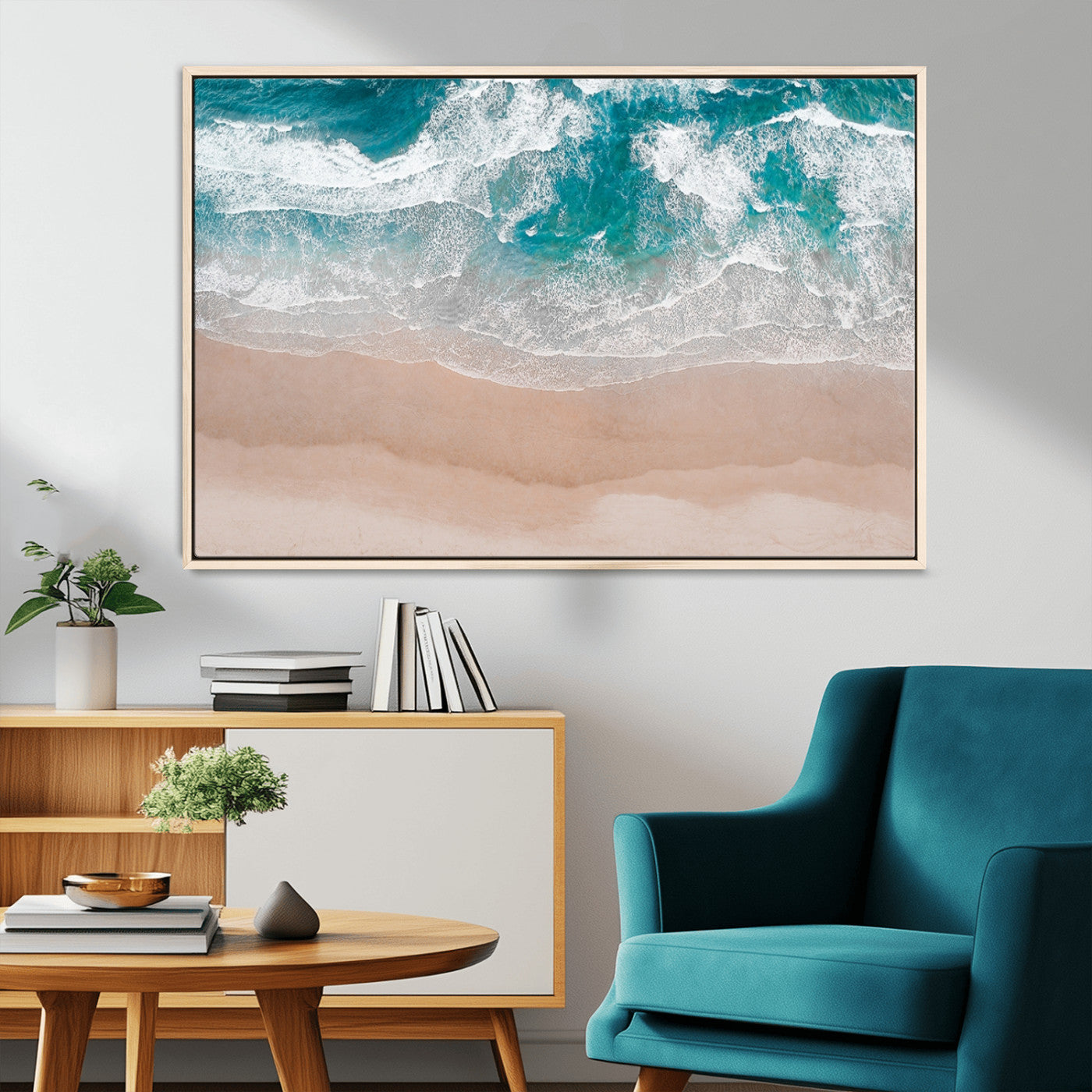 39236-MGV-CV-36X24-Ocean Beach Wall Art – Aerial View of Waves and Sand Canvas Print, Coastal Home Decor for Living Room, Bedroom, Office or Beach