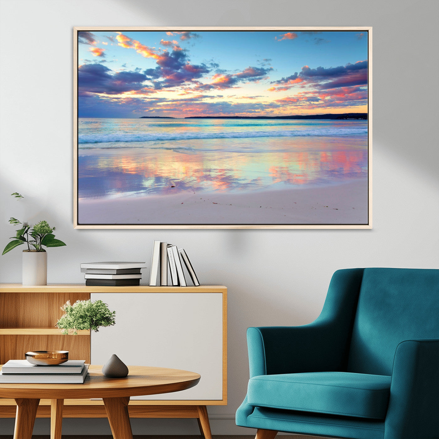 64882-MGV-CV-36X24-Tranquil Sunset Beach Wall Art – Panoramic Ocean Reflection Canvas Print, Calm Coastal Decor for Bedroom, Living Room or Office