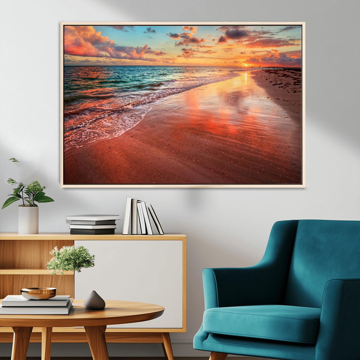 77723-MGV-FC-36X24_Natural-Sunset Beach Wall Art – Vibrant Ocean Waves and Golden Horizon Canvas Print, Coastal Seascape Photography Home Decor